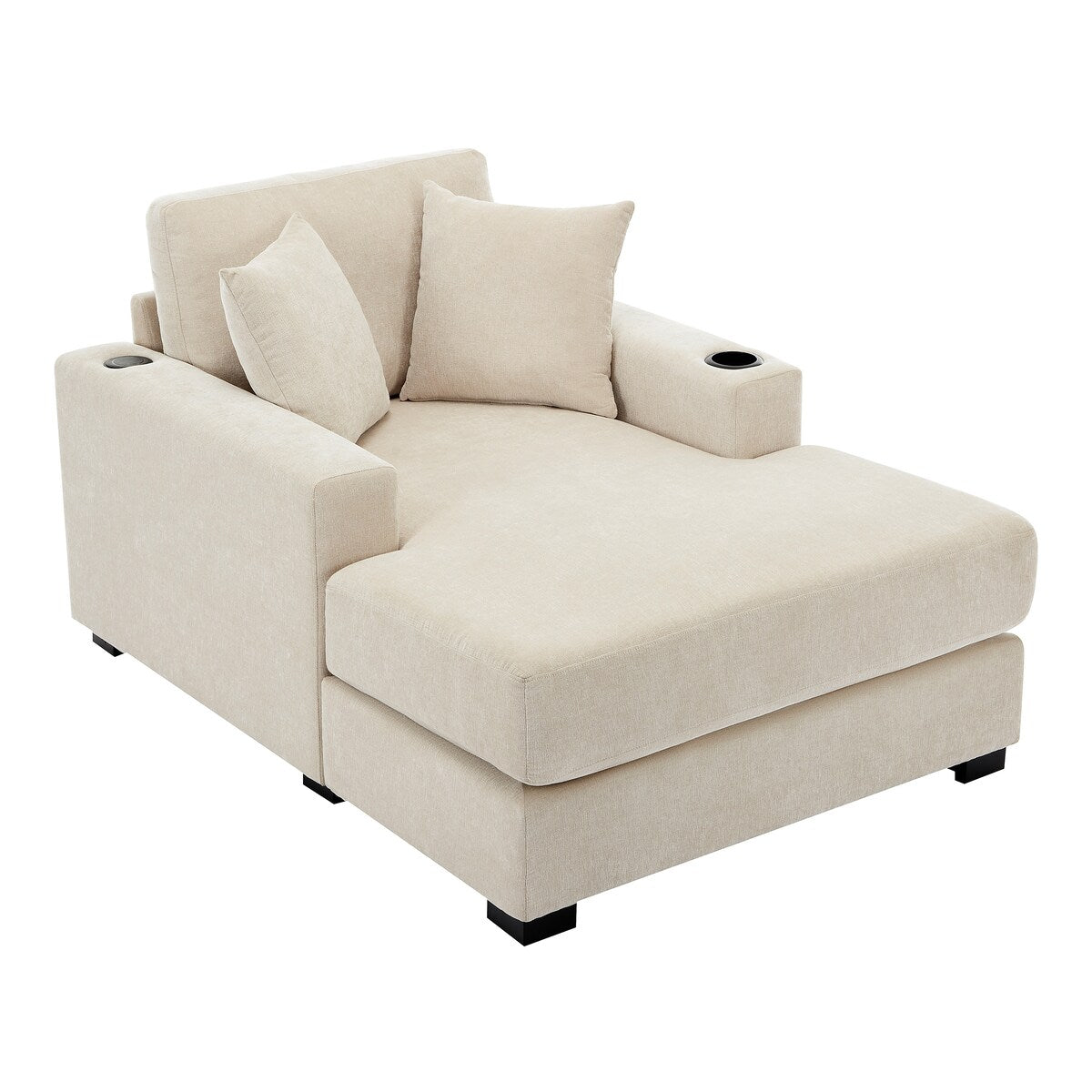 Canapé-lit de style moderne, chaise longue surdimensionnée de 43,5 pouces, avec coussins, station de recharge et porte-gobelets, tissu chenille.
