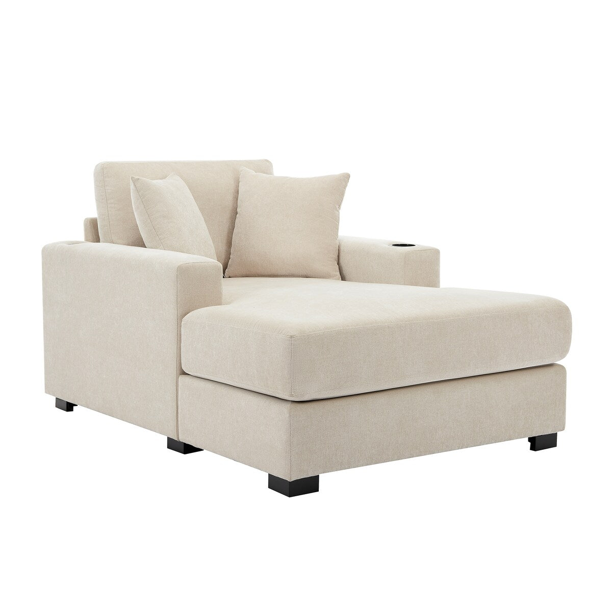 Canapé-lit de style moderne, chaise longue surdimensionnée de 43,5 pouces, avec coussins, station de recharge et porte-gobelets, tissu chenille.