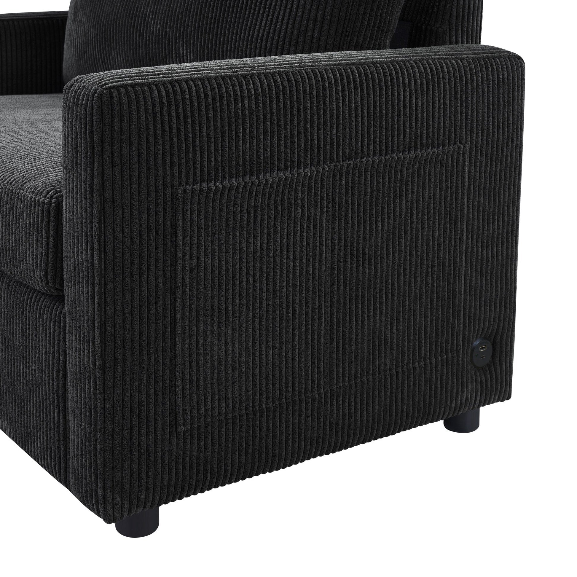 47.2 Corduroy Twin Sleeper Sofa with Foldable Mattress, Side Table, USB Ports, and Storage Pocket