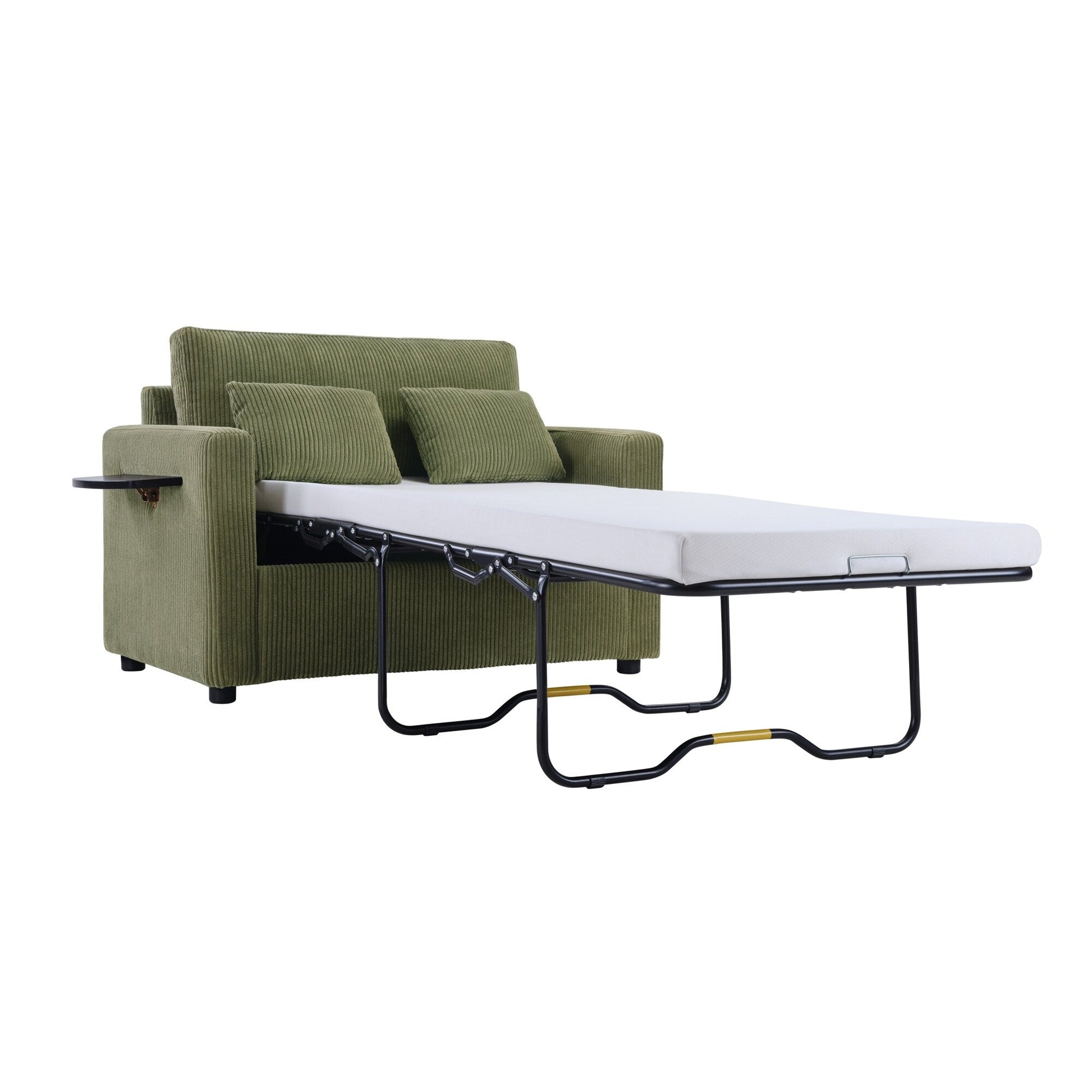 47.2 Corduroy Twin Sleeper Sofa with Foldable Mattress, Side Table, USB Ports, and Storage Pocket