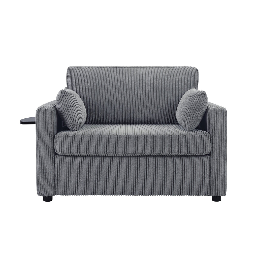47.2 Corduroy Twin Sleeper Sofa with Foldable Mattress, Side Table, USB Ports, and Storage Pocket