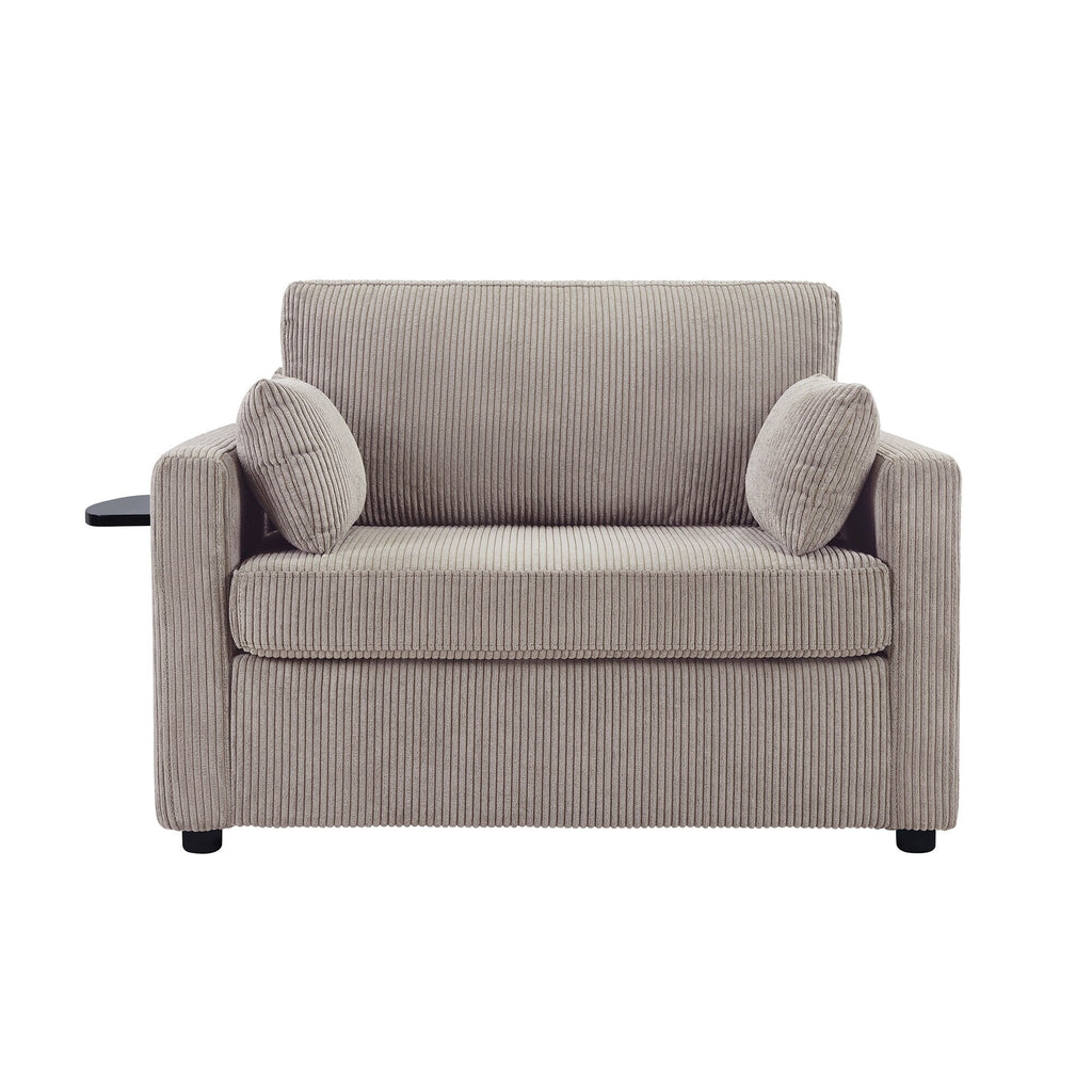 47.2 Corduroy Twin Sleeper Sofa with Foldable Mattress, Side Table, USB Ports, and Storage Pocket