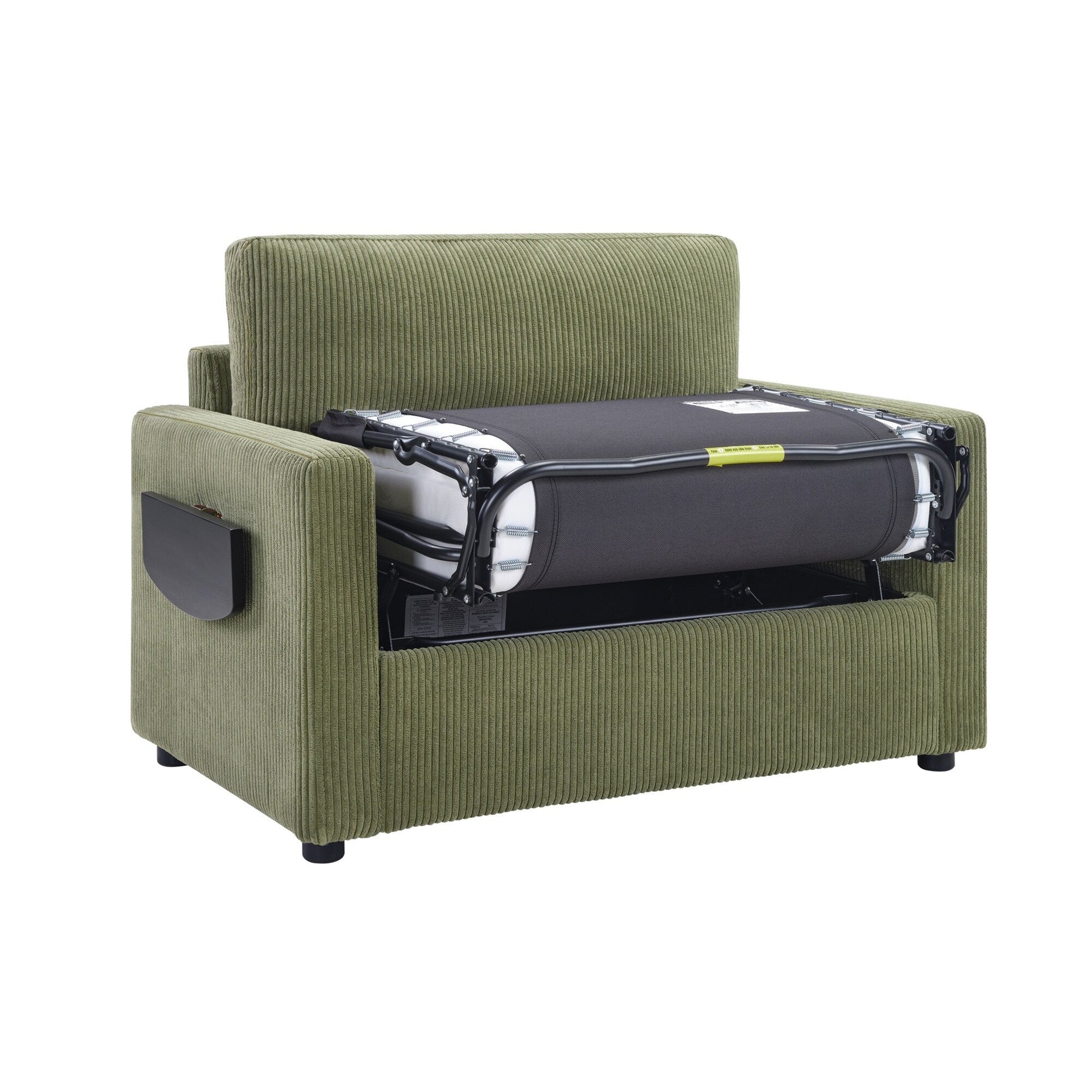 47.2 Corduroy Twin Sleeper Sofa with Foldable Mattress, Side Table, USB Ports, and Storage Pocket