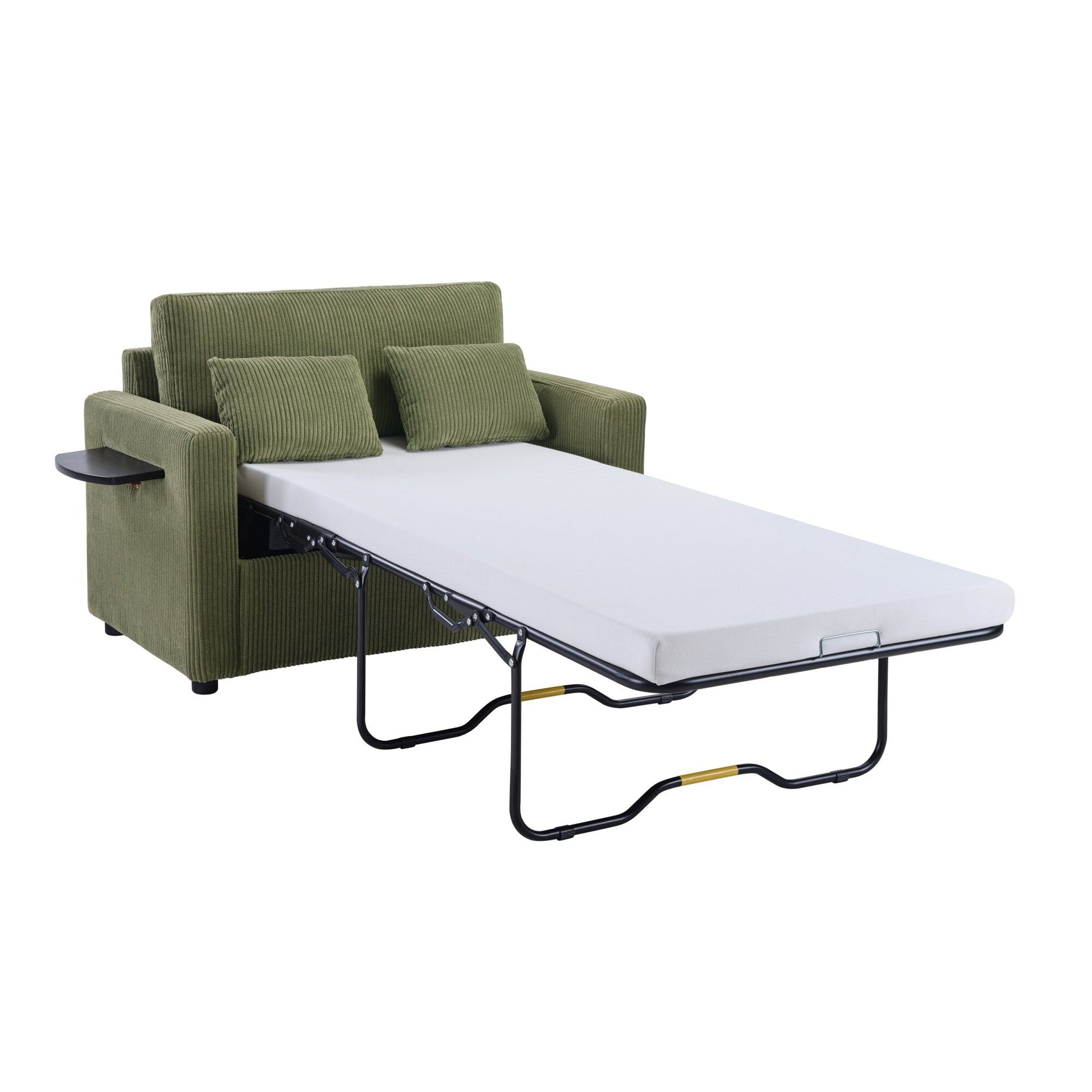 47.2 Corduroy Twin Sleeper Sofa with Foldable Mattress, Side Table, USB Ports, and Storage Pocket
