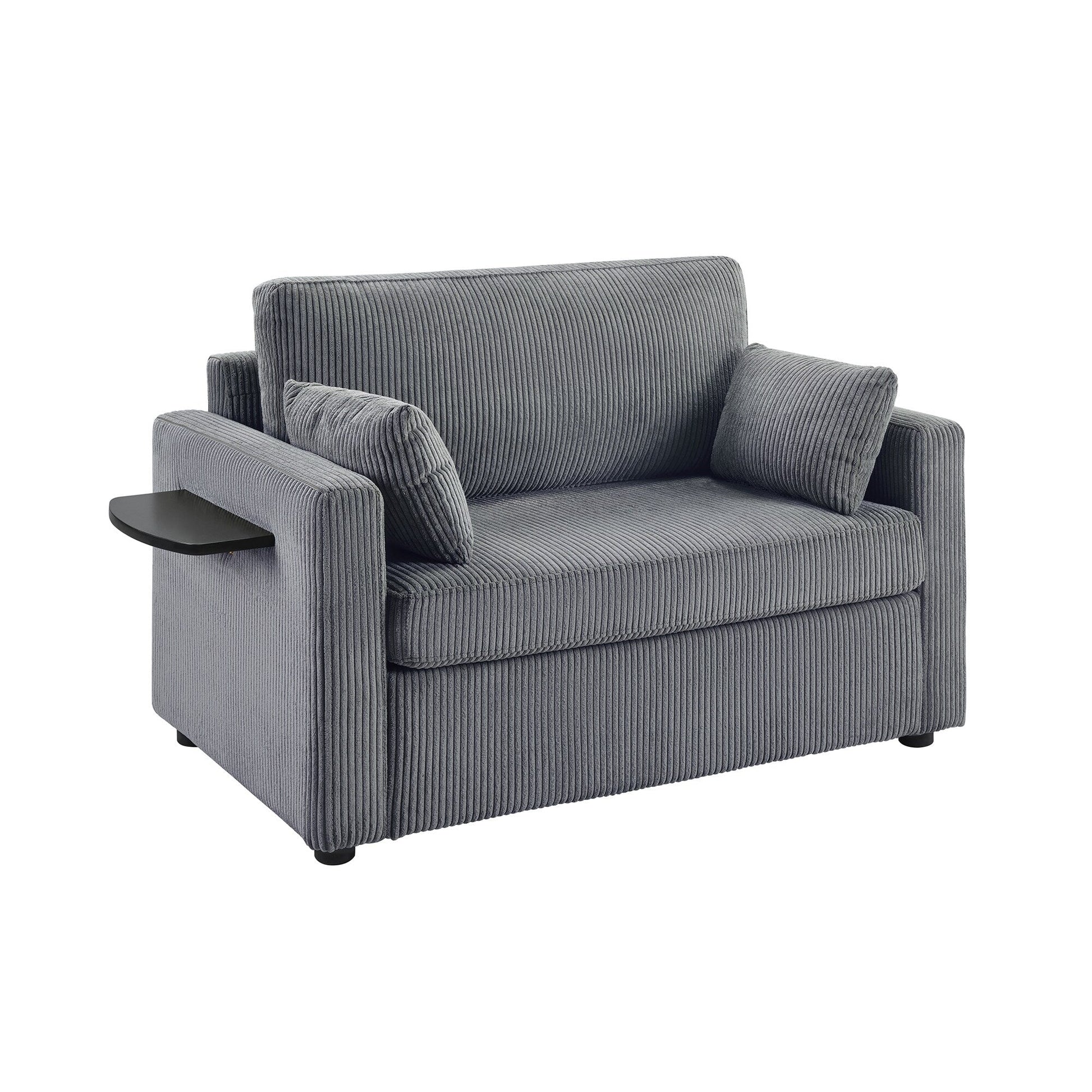 47.2 Corduroy Twin Sleeper Sofa with Foldable Mattress, Side Table, USB Ports, and Storage Pocket