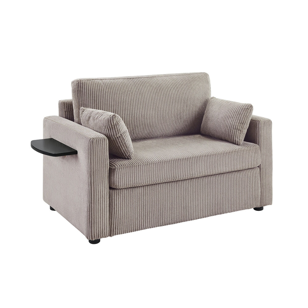47.2 Corduroy Twin Sleeper Sofa with Foldable Mattress, Side Table, USB Ports, and Storage Pocket
