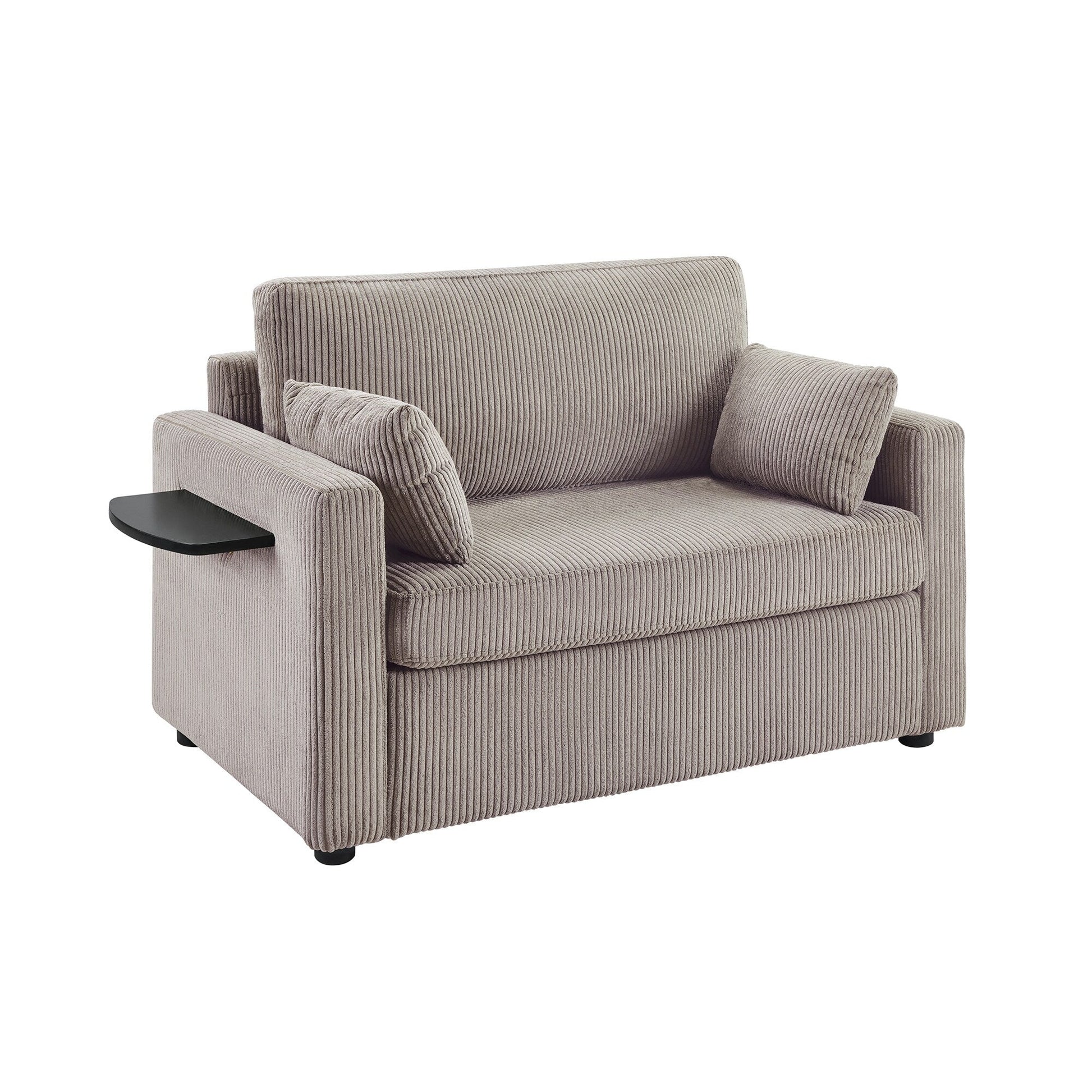 47.2 Corduroy Twin Sleeper Sofa with Foldable Mattress, Side Table, USB Ports, and Storage Pocket