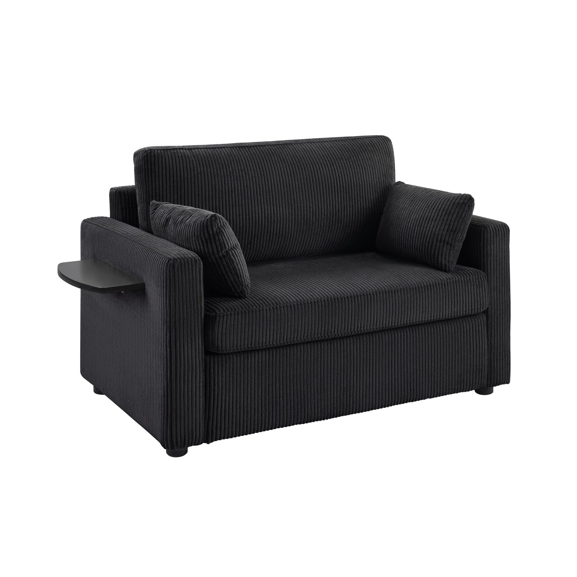 47.2 Corduroy Twin Sleeper Sofa with Foldable Mattress, Side Table, USB Ports, and Storage Pocket