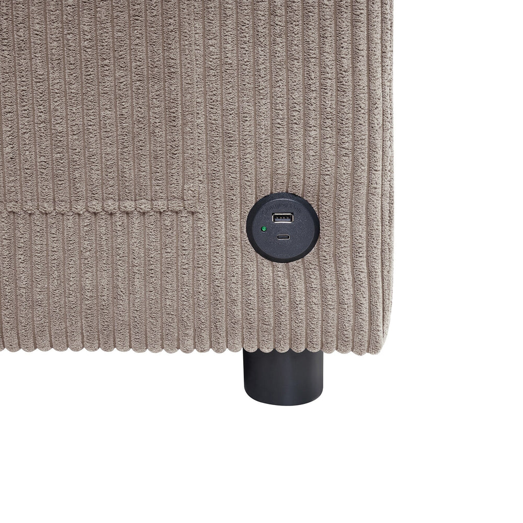47.2 Corduroy Twin Sleeper Sofa with Foldable Mattress, Side Table, USB Ports, and Storage Pocket