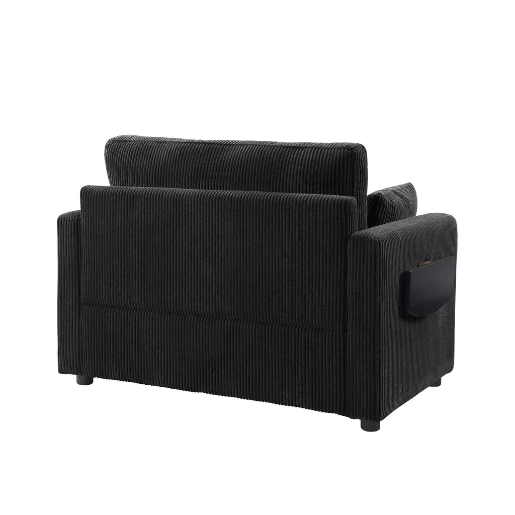 47.2 Corduroy Twin Sleeper Sofa with Foldable Mattress, Side Table, USB Ports, and Storage Pocket