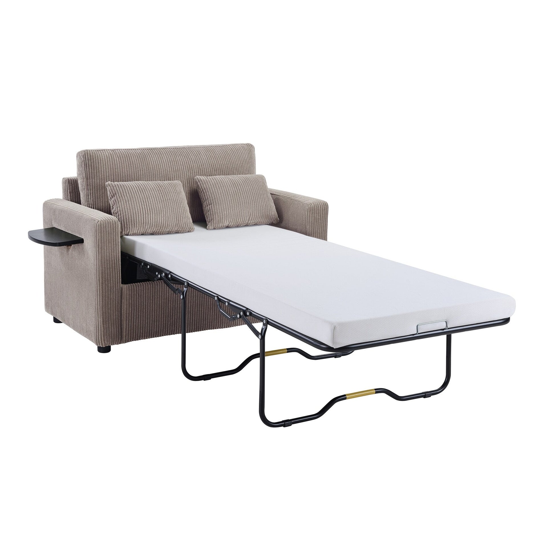 47.2 Corduroy Twin Sleeper Sofa with Foldable Mattress, Side Table, USB Ports, and Storage Pocket