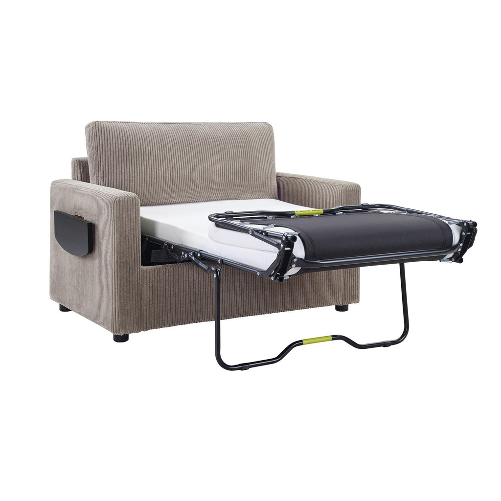 47.2 Corduroy Twin Sleeper Sofa with Foldable Mattress, Side Table, USB Ports, and Storage Pocket