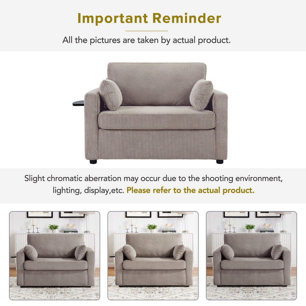 47.2 Corduroy Twin Sleeper Sofa with Foldable Mattress, Side Table, USB Ports, and Storage Pocket