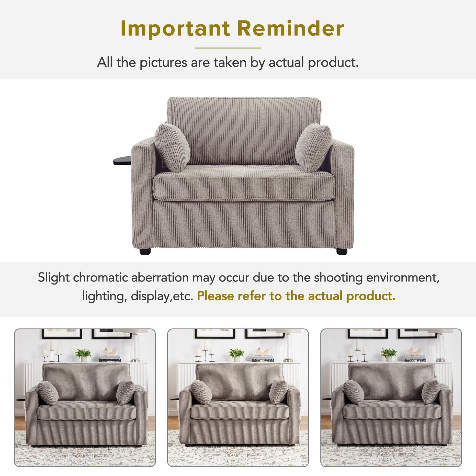 47.2 Corduroy Twin Sleeper Sofa with Foldable Mattress, Side Table, USB Ports, and Storage Pocket