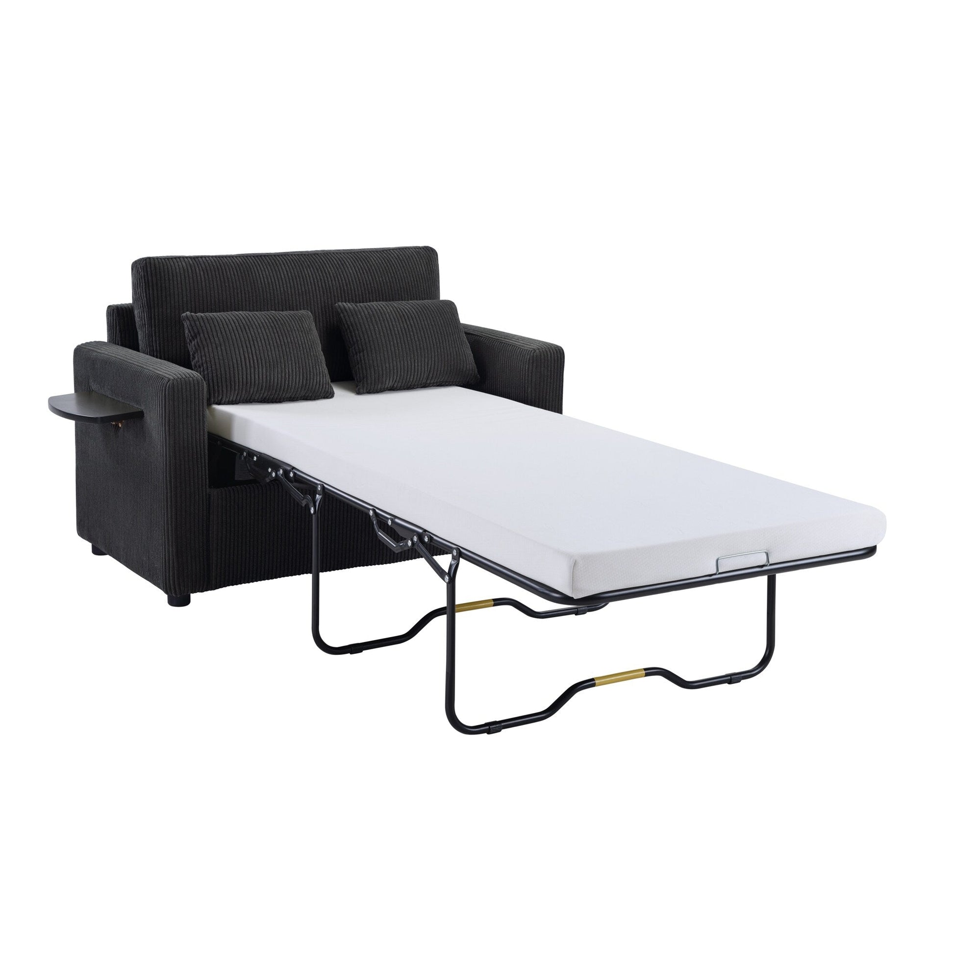 47.2 Corduroy Twin Sleeper Sofa with Foldable Mattress, Side Table, USB Ports, and Storage Pocket