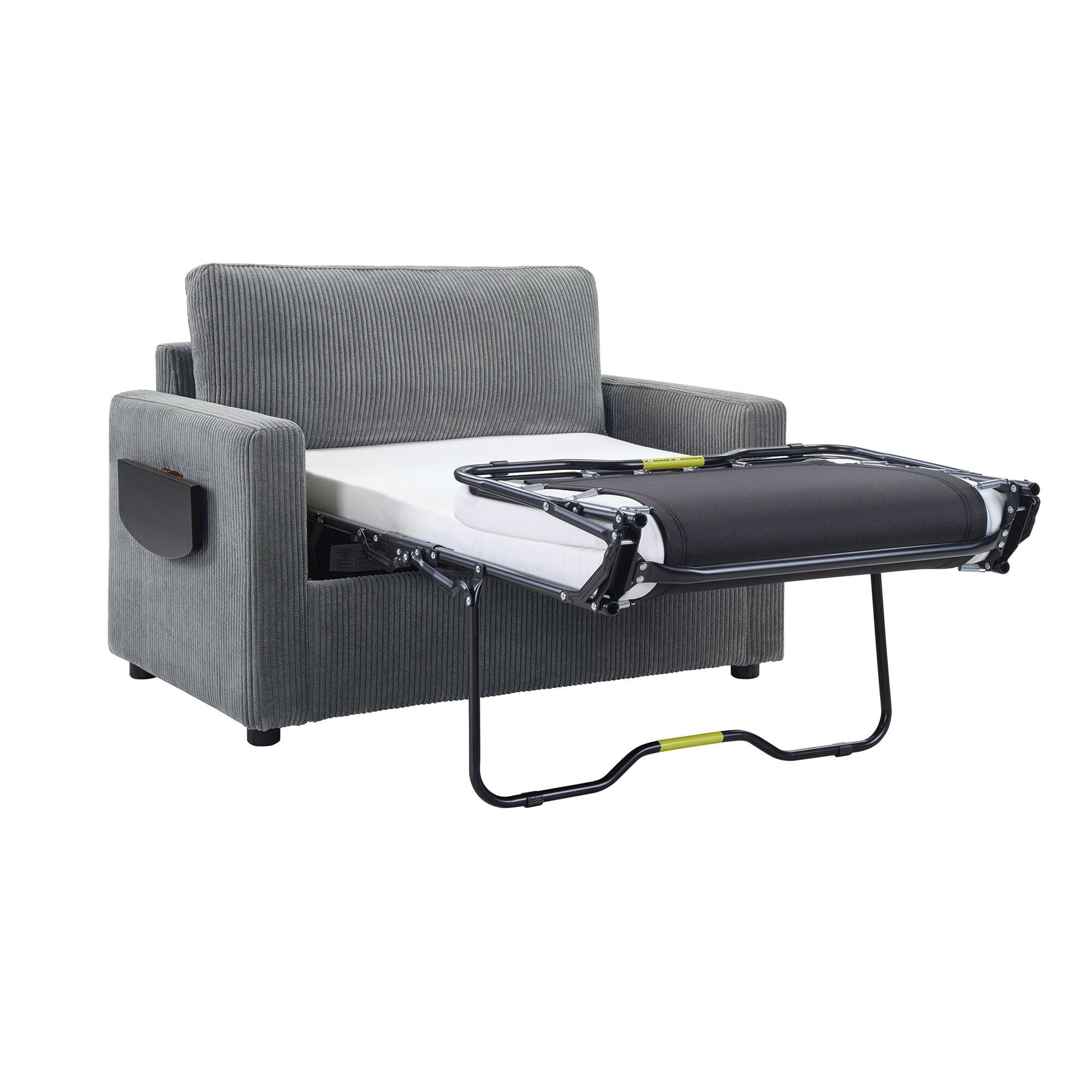 47.2 Corduroy Twin Sleeper Sofa with Foldable Mattress, Side Table, USB Ports, and Storage Pocket