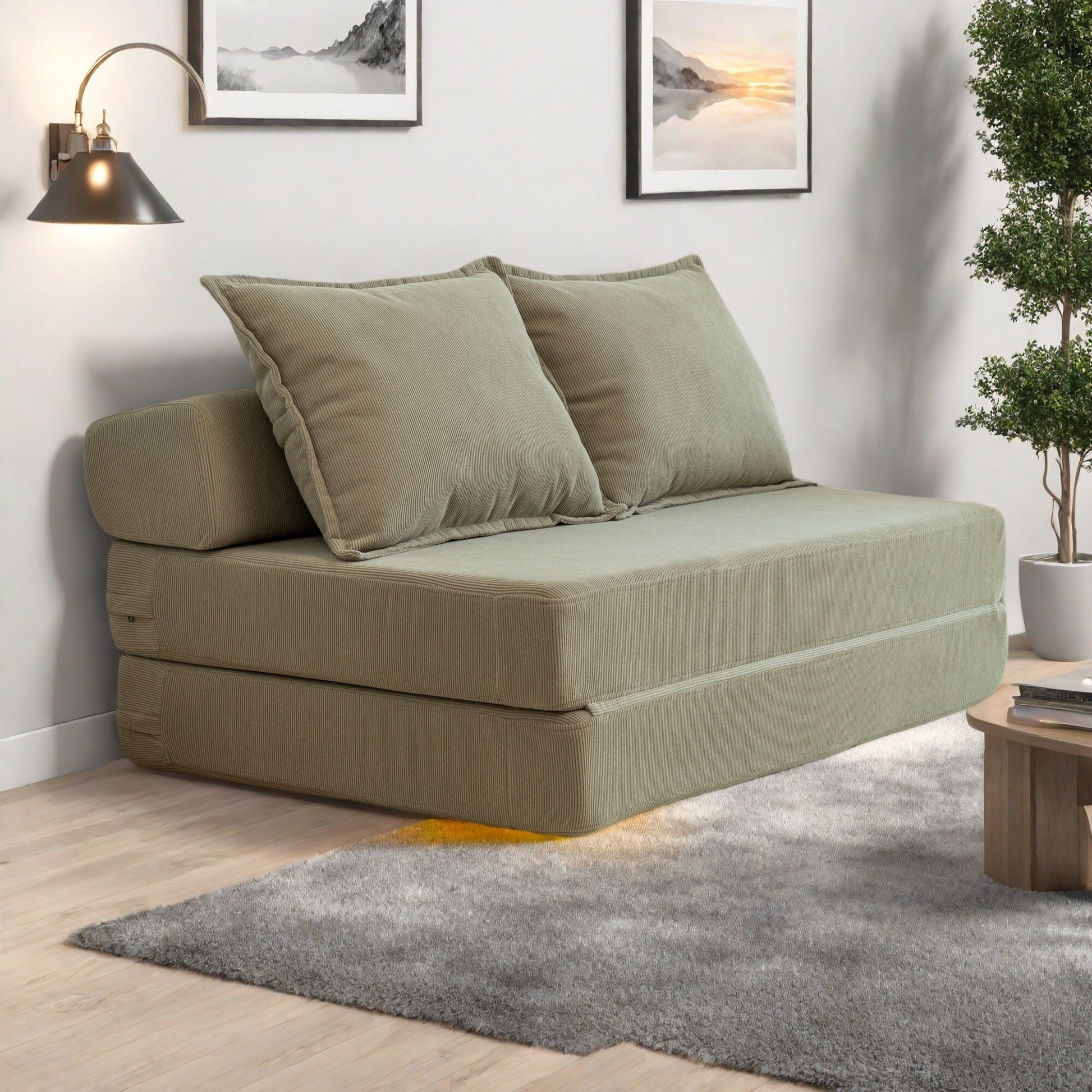 47.63 Corduroy 2-Seater Sleeper Sofa with Pillow Floor Mattress Floor Couch with Backrest for Living Room