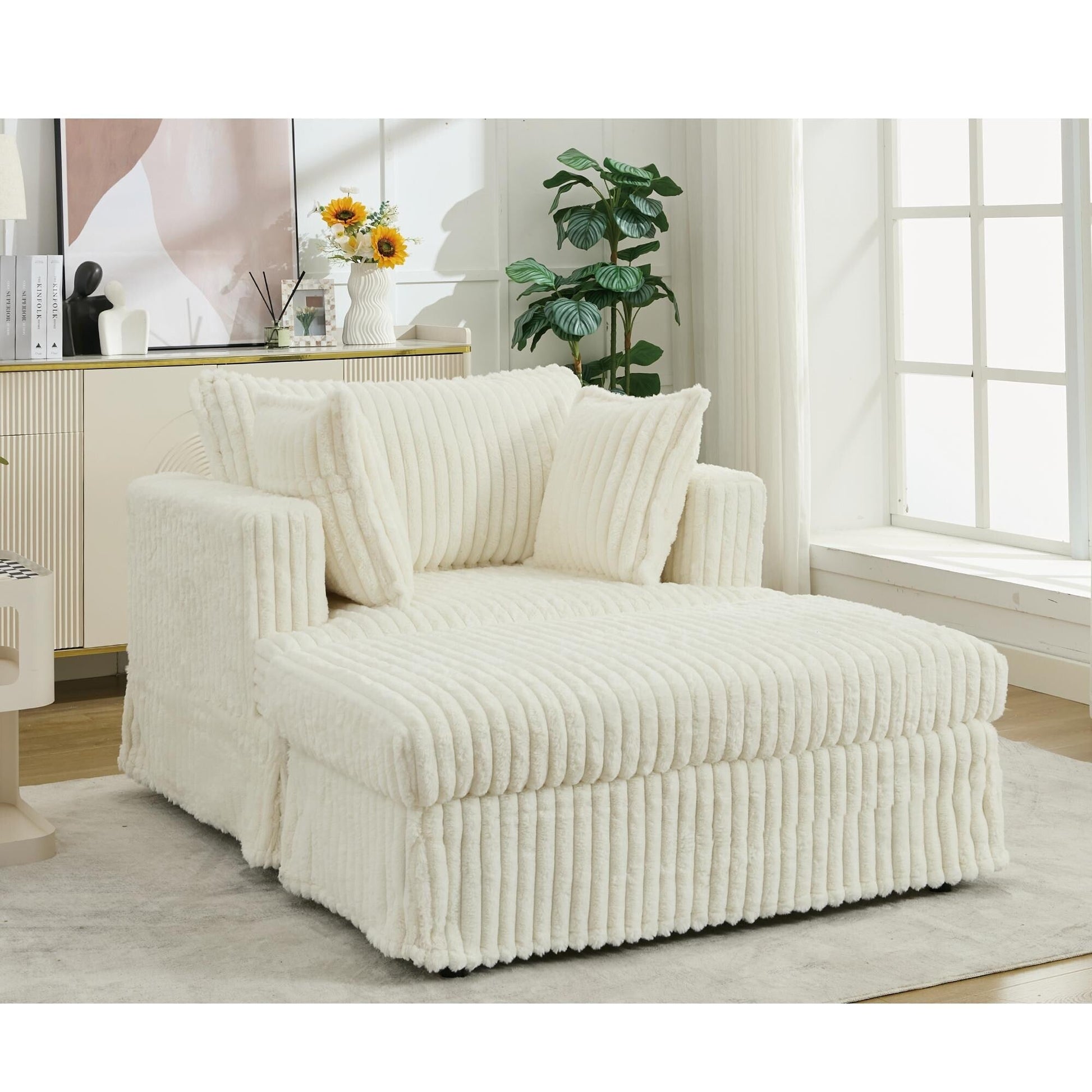 Chaise longue en velours côtelé surdimensionnée avec pouf (47.7)