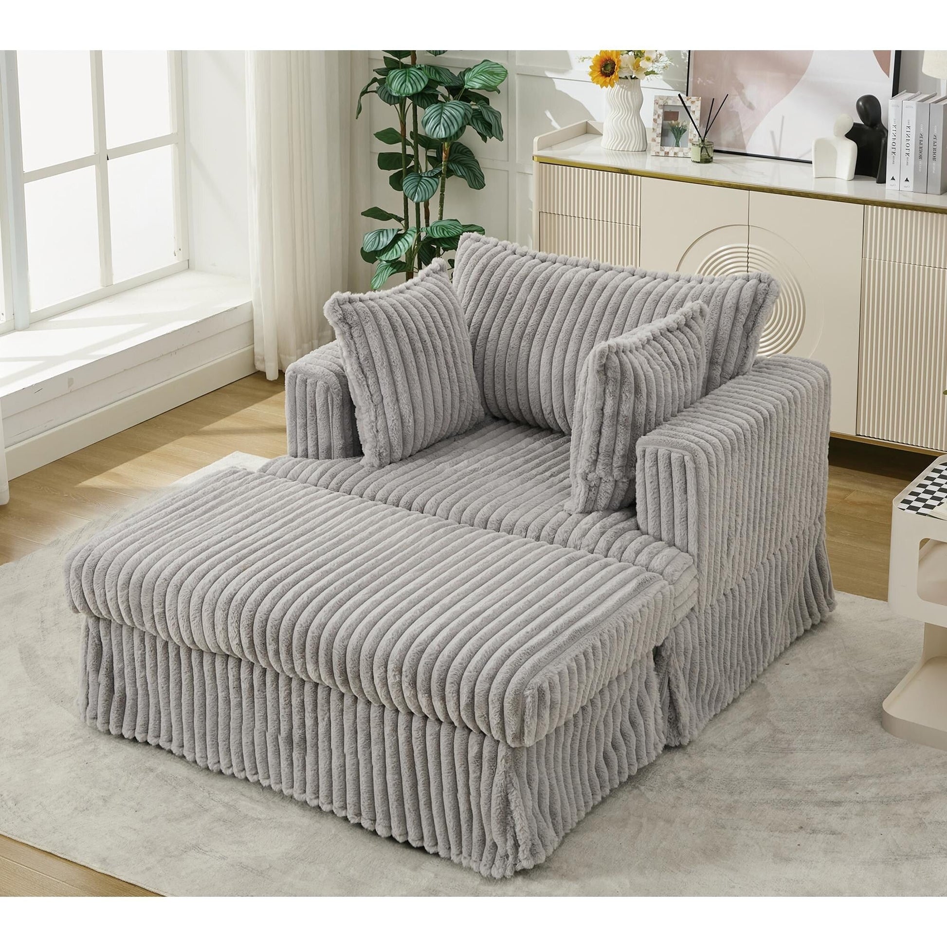 Chaise longue en velours côtelé surdimensionnée avec pouf (47.7)