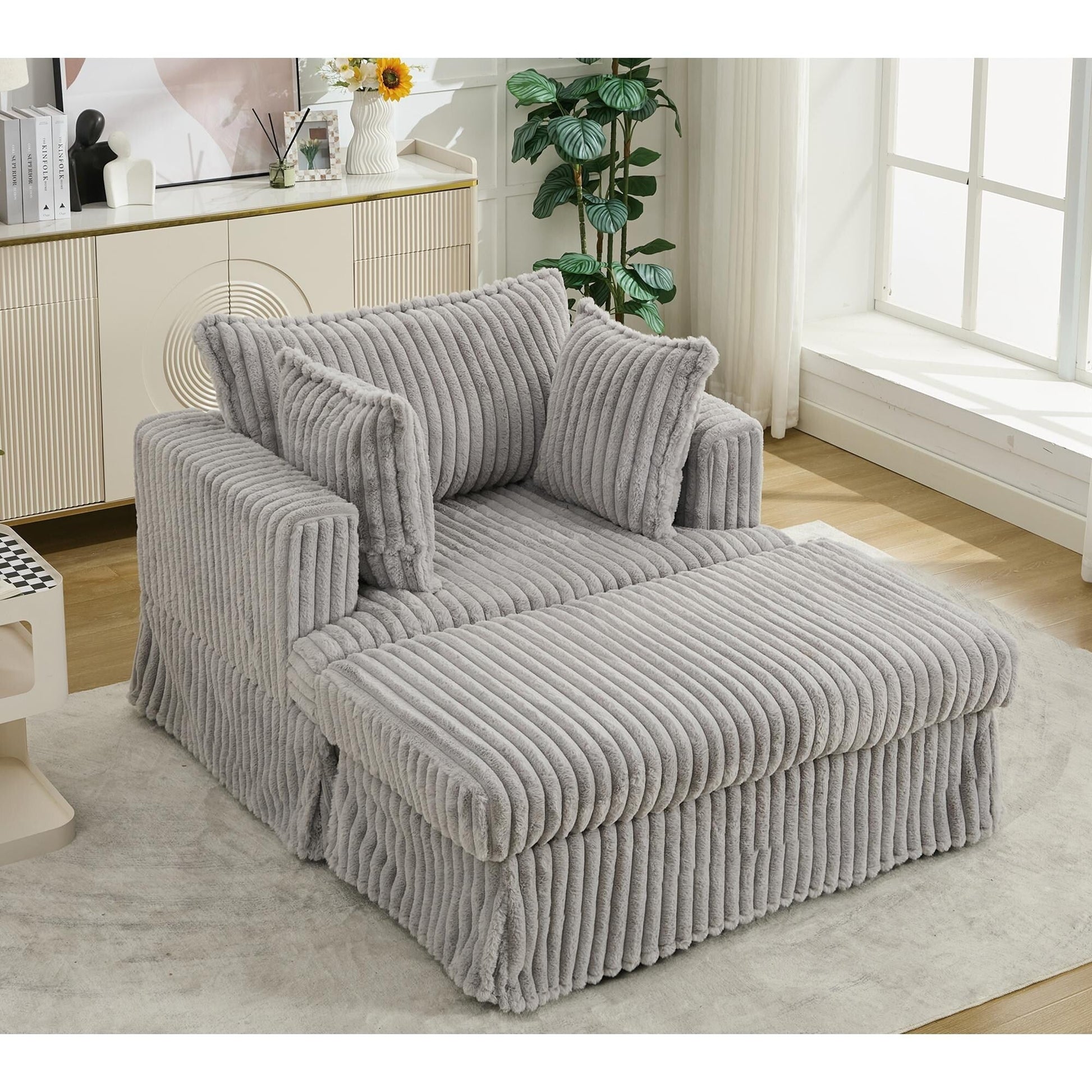Chaise longue en velours côtelé surdimensionnée avec pouf (47.7)