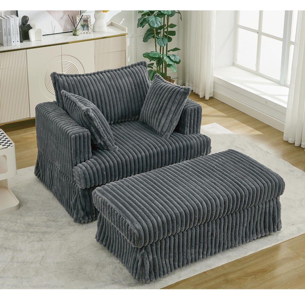 Chaise longue en velours côtelé surdimensionnée avec pouf (47.7)