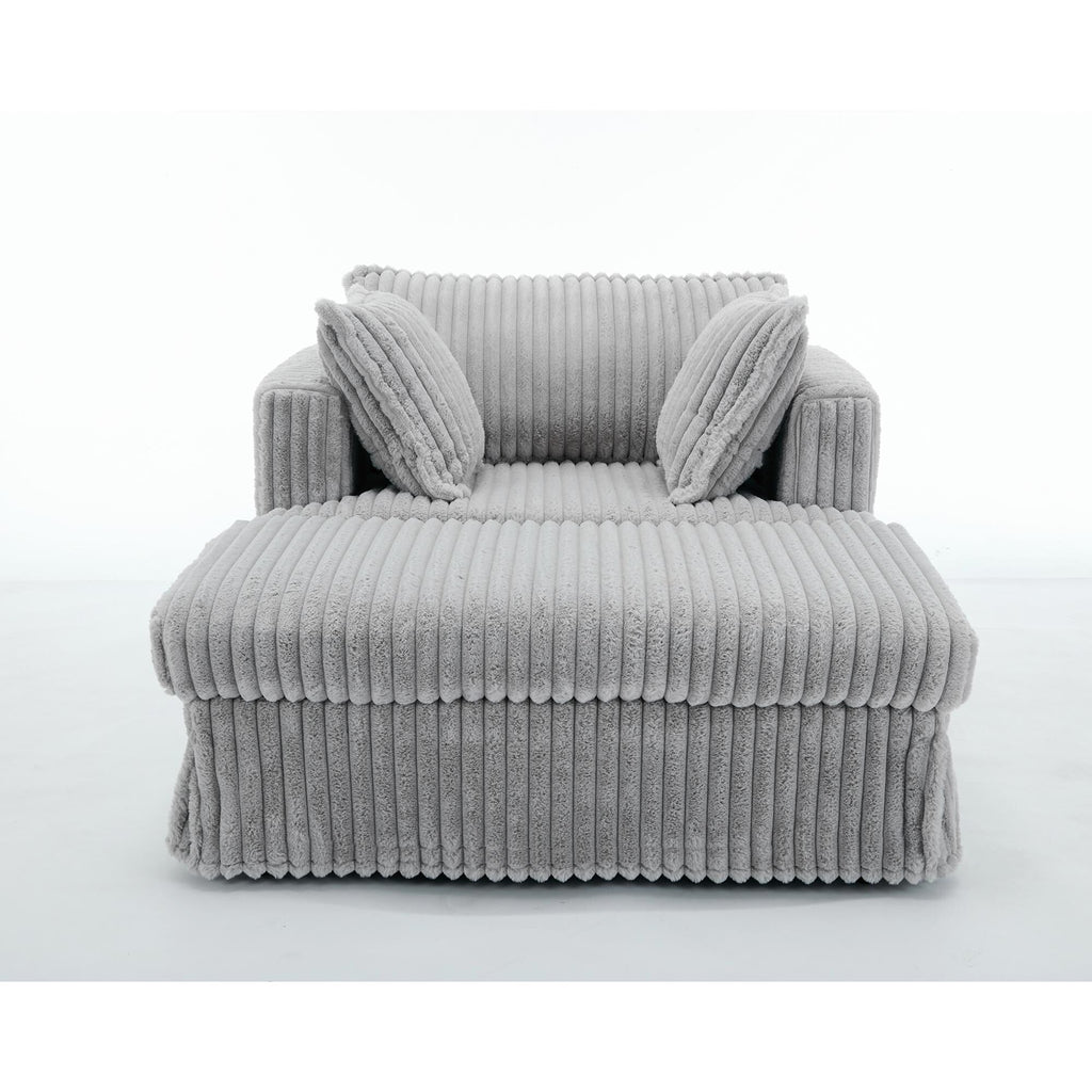 Chaise longue en velours côtelé surdimensionnée avec pouf (47.7)