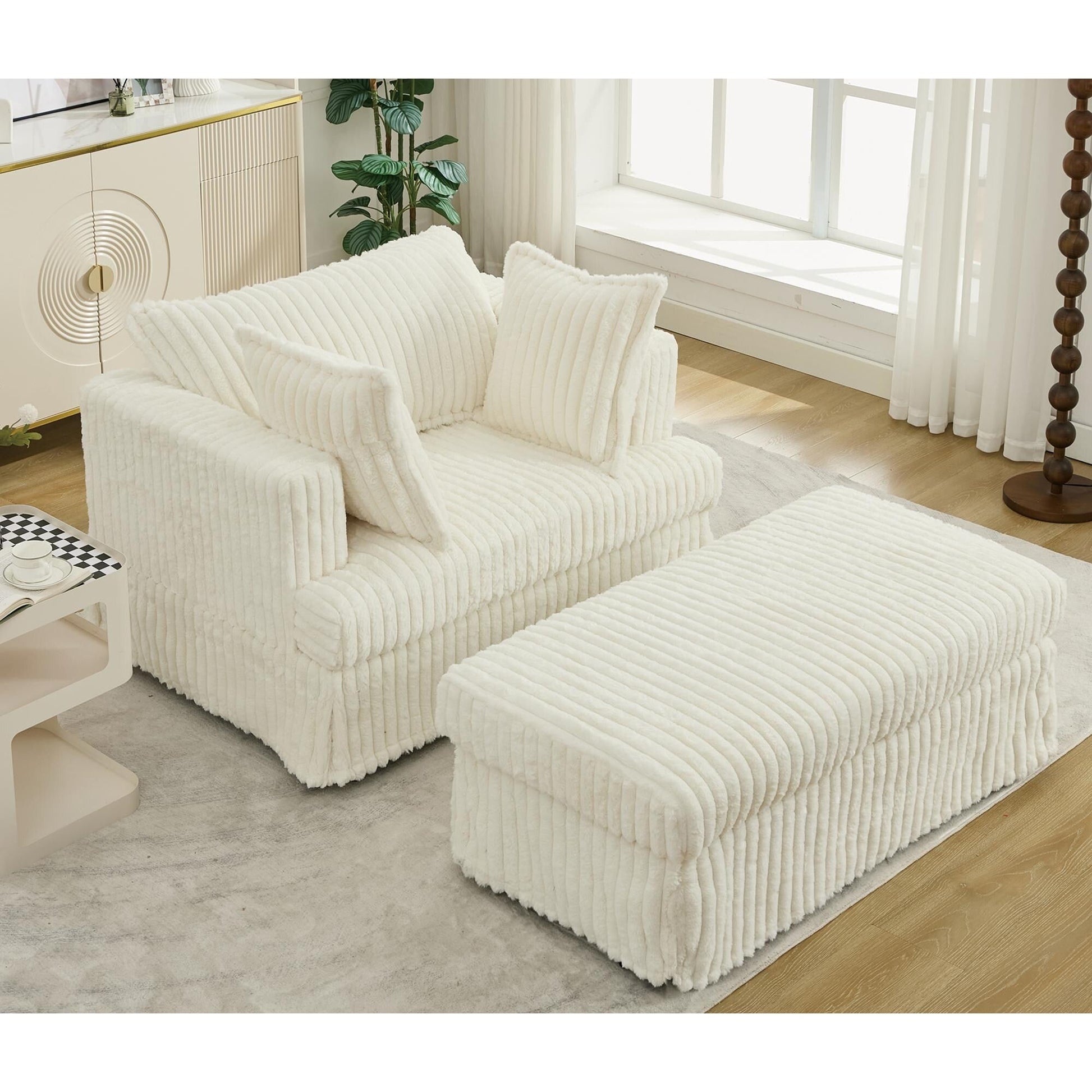 Chaise longue en velours côtelé surdimensionnée avec pouf (47.7)