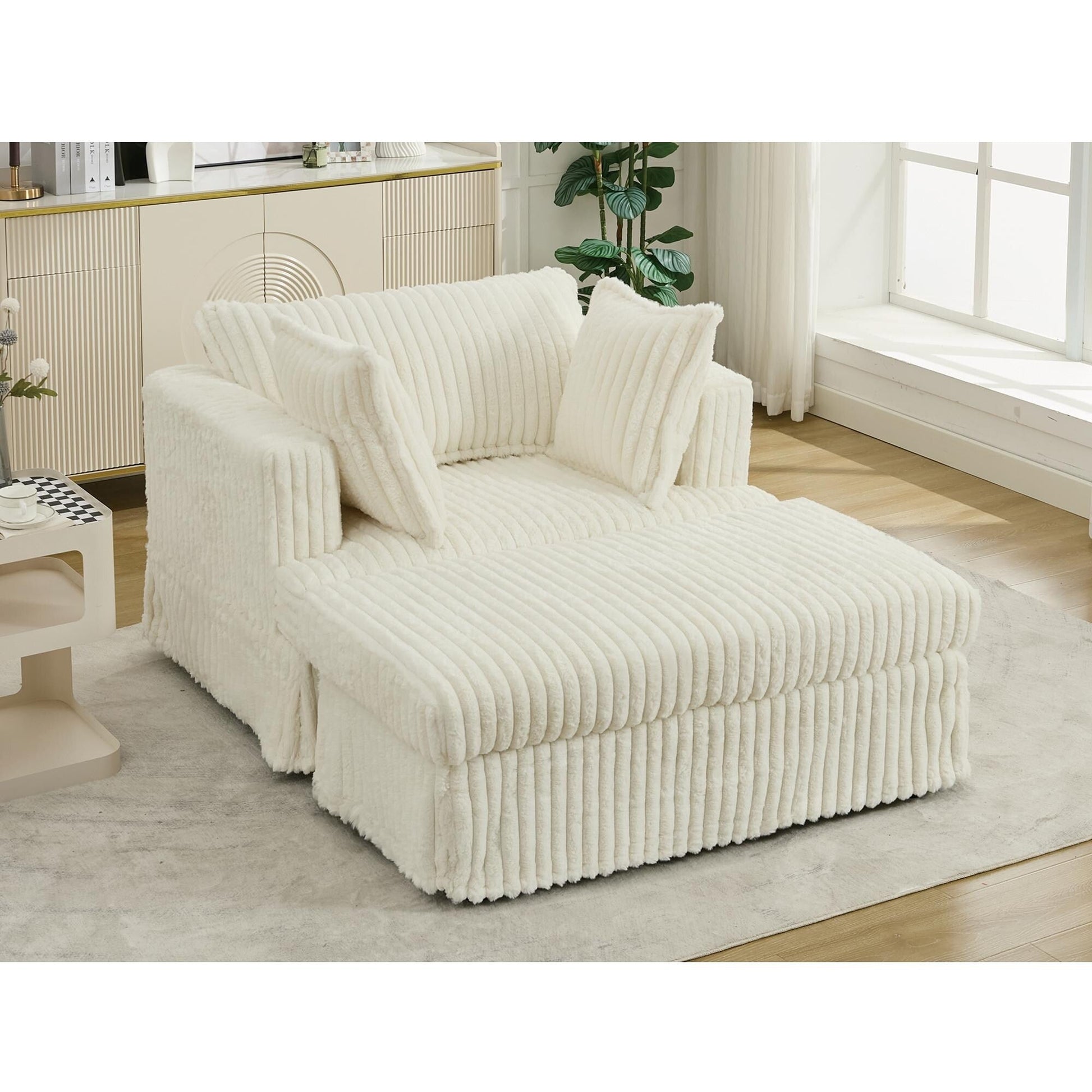 Chaise longue en velours côtelé surdimensionnée avec pouf (47.7)
