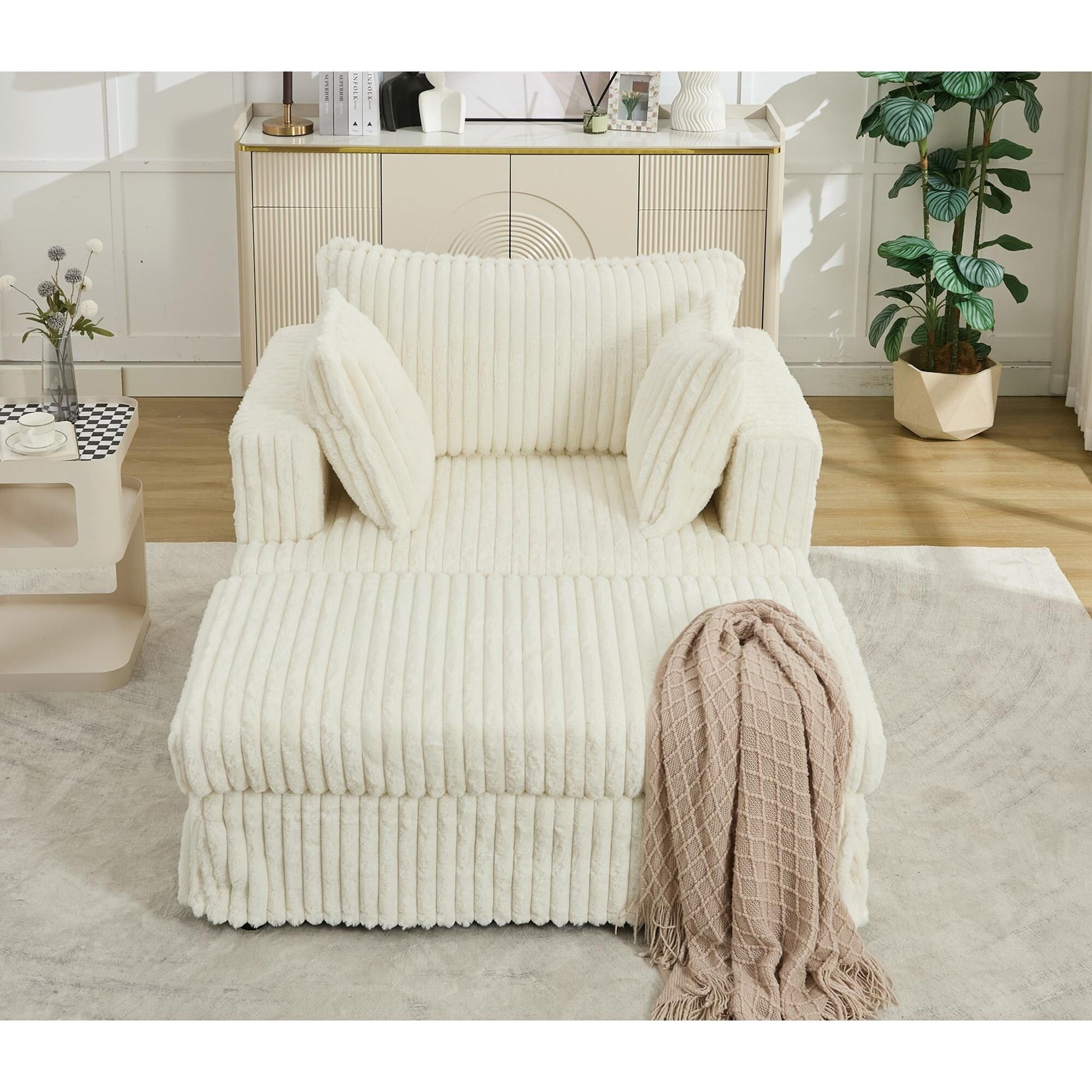 Chaise longue en velours côtelé surdimensionnée avec pouf (47.7)