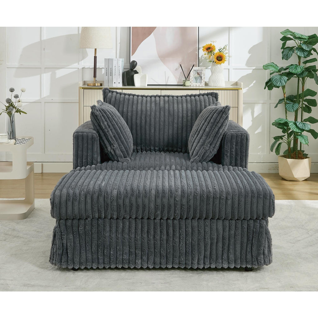 Chaise longue en velours côtelé surdimensionnée avec pouf (47.7)