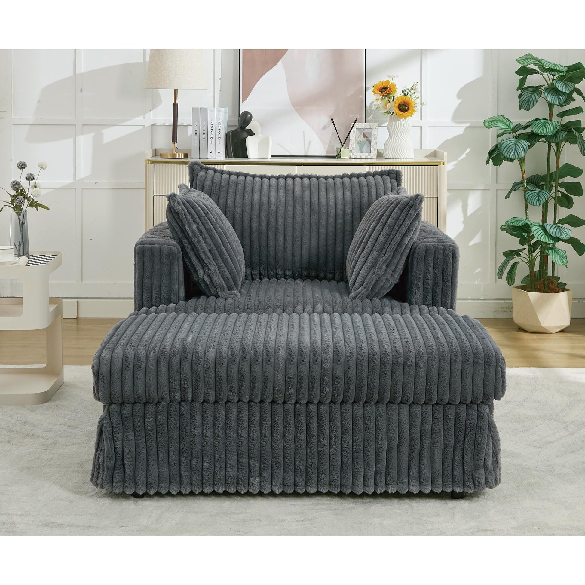 Chaise longue en velours côtelé surdimensionnée avec pouf (47.7)
