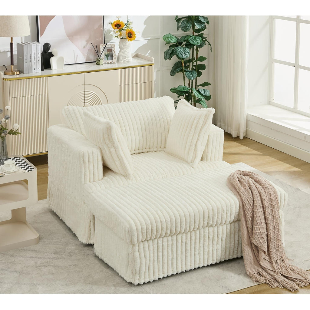 Chaise longue en velours côtelé surdimensionnée avec pouf (47.7)