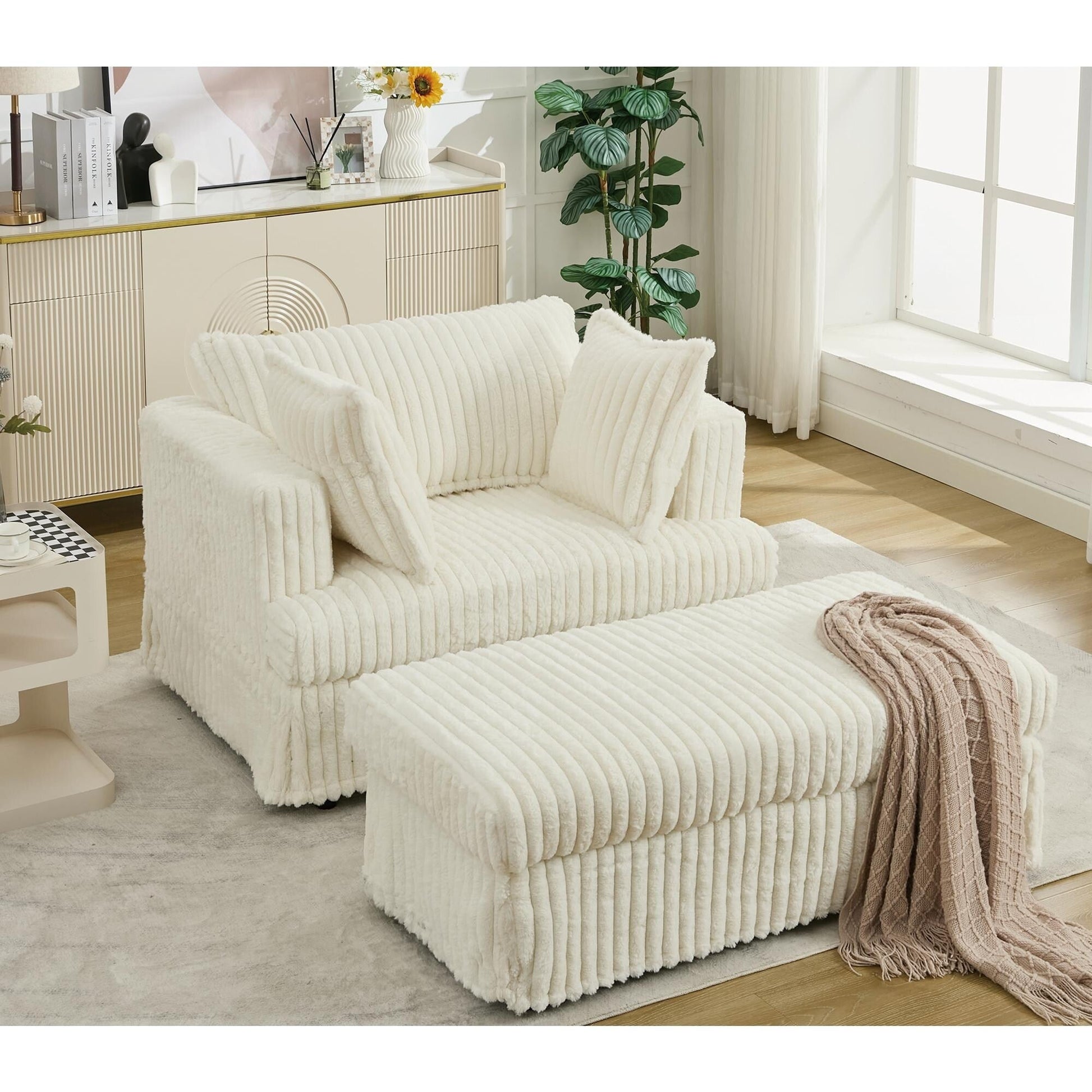 Chaise longue en velours côtelé surdimensionnée avec pouf (47.7)