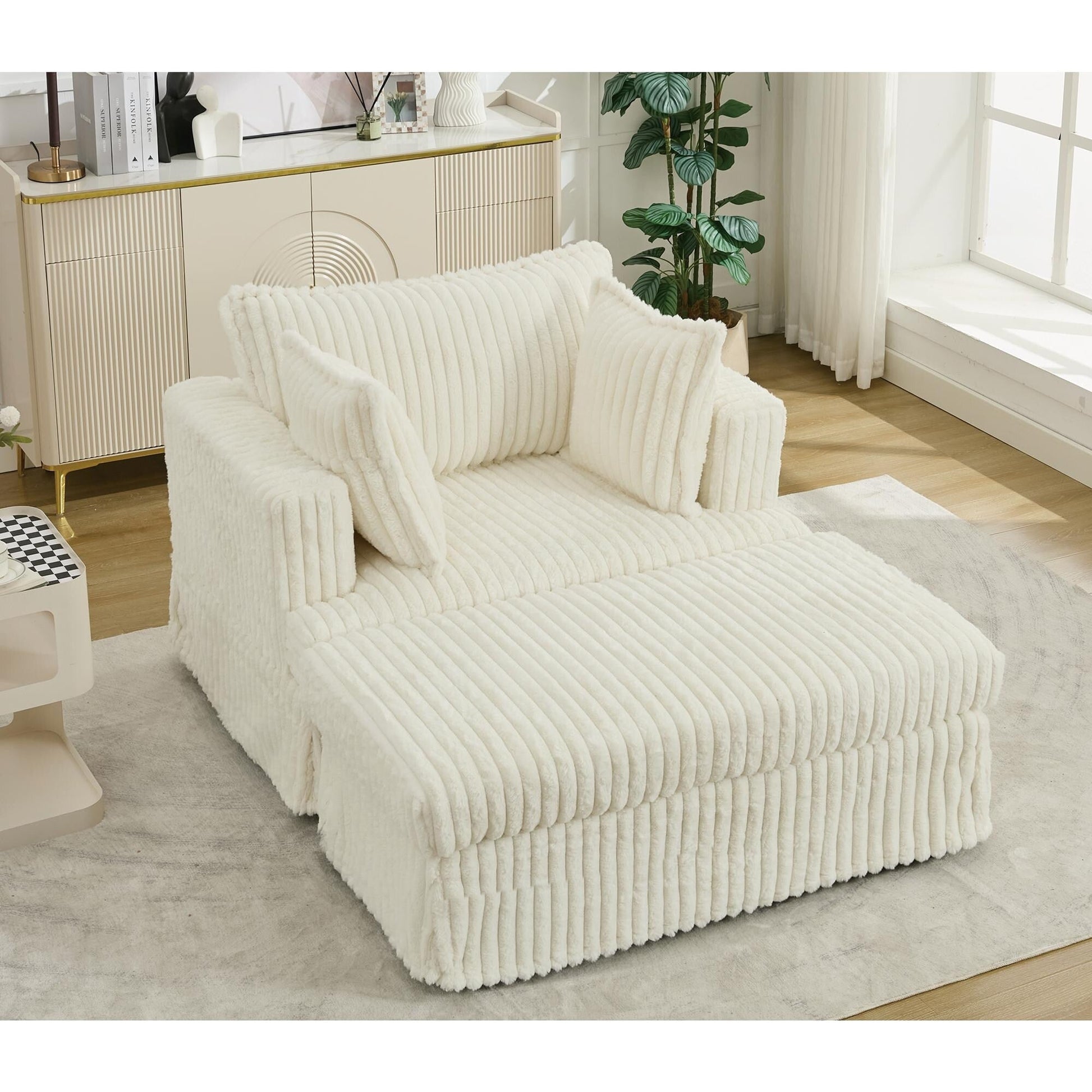 Chaise longue en velours côtelé surdimensionnée avec pouf (47.7)
