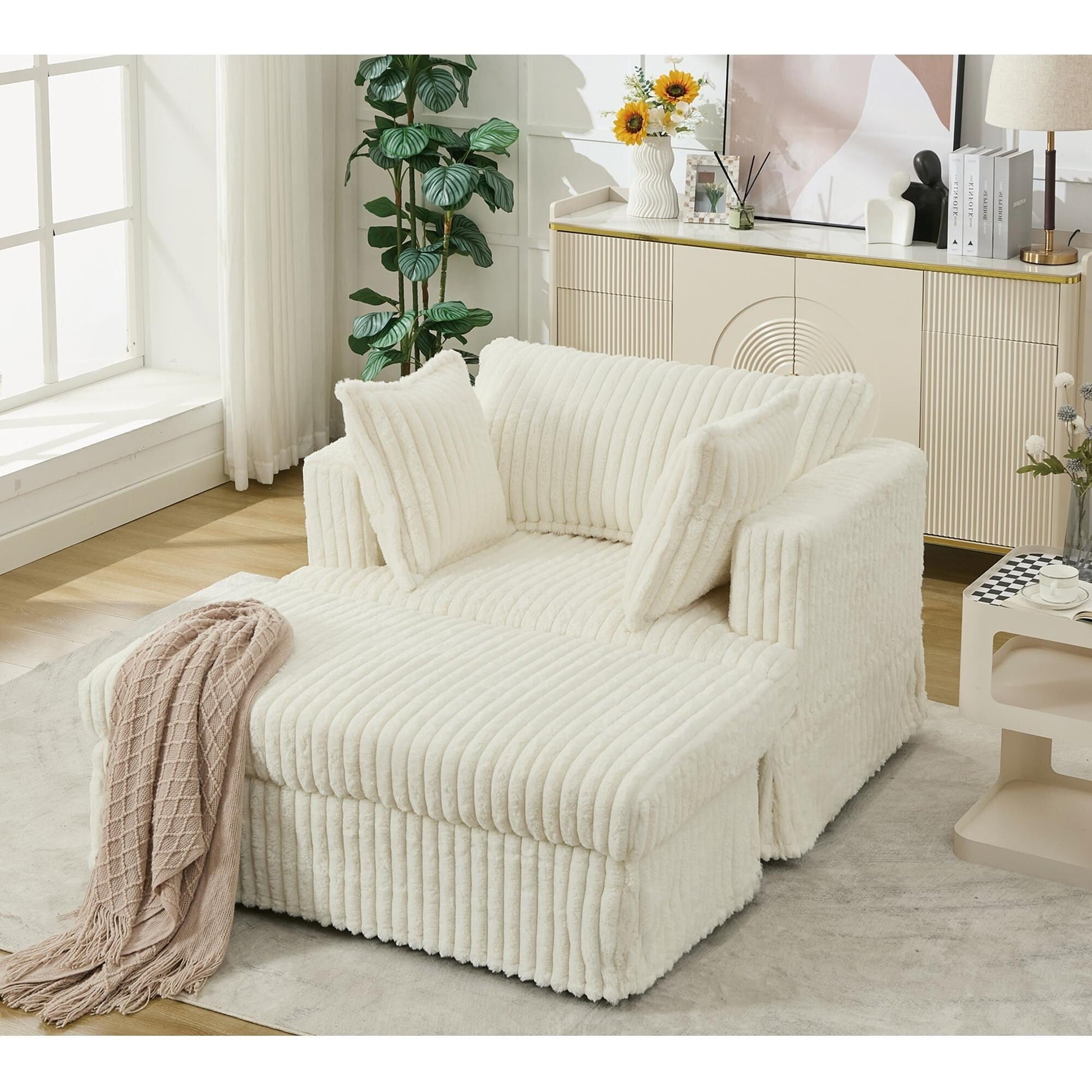 Chaise longue en velours côtelé surdimensionnée avec pouf (47.7)