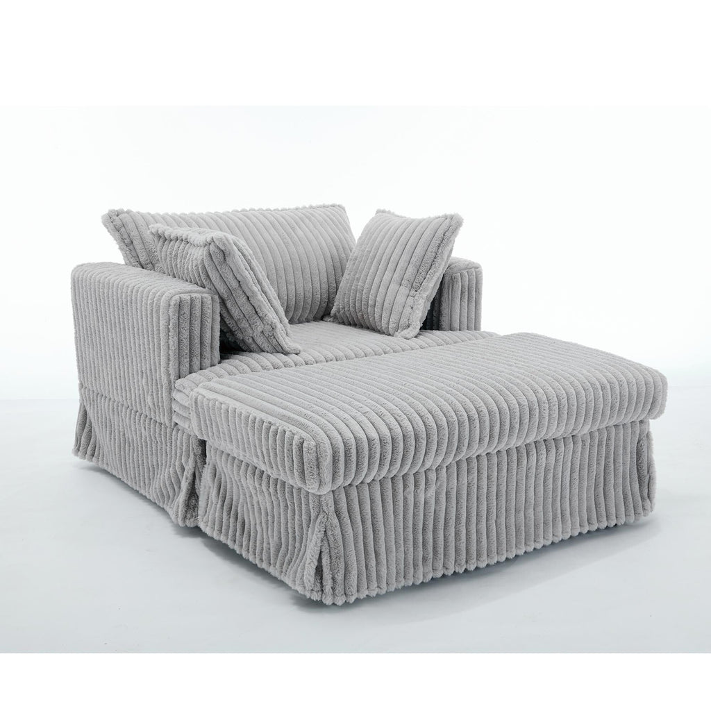 Chaise longue en velours côtelé surdimensionnée avec pouf (47.7)