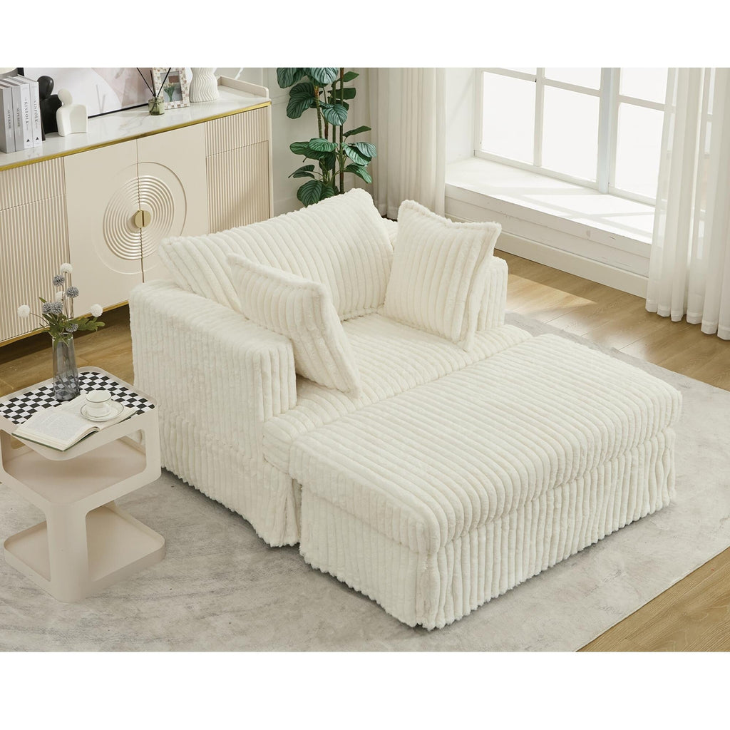 Chaise longue en velours côtelé surdimensionnée avec pouf (47.7)