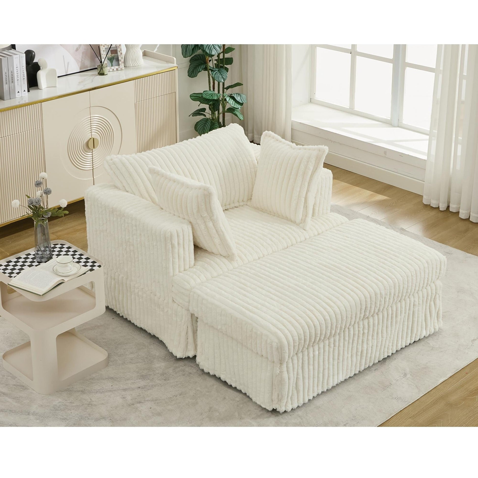 Chaise longue en velours côtelé surdimensionnée avec pouf (47.7)