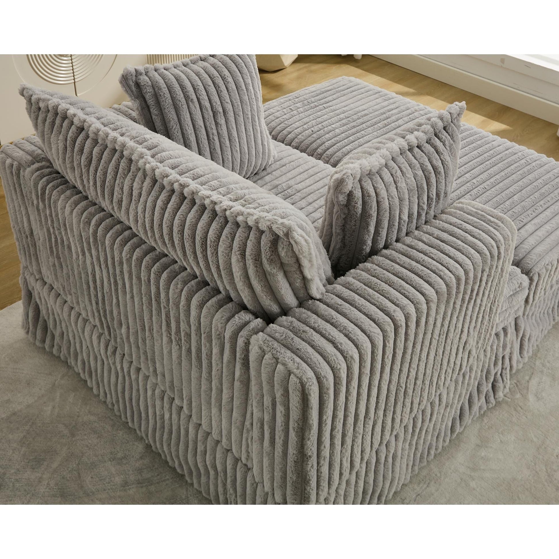 Chaise longue en velours côtelé surdimensionnée avec pouf (47.7)