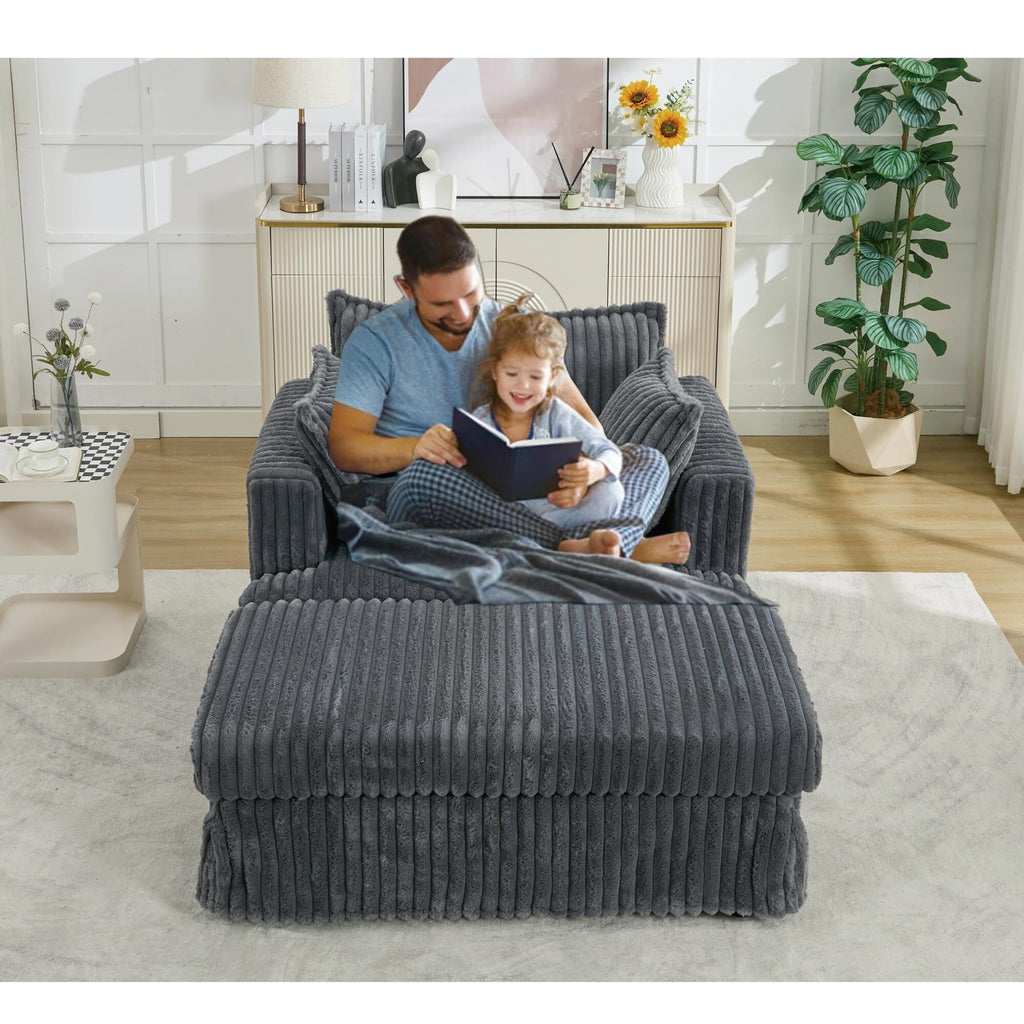 Chaise longue en velours côtelé surdimensionnée avec pouf (47.7)