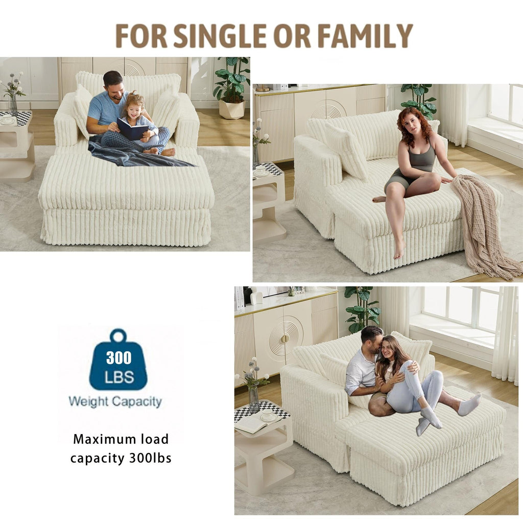 Chaise longue en velours côtelé surdimensionnée avec pouf (47.7)