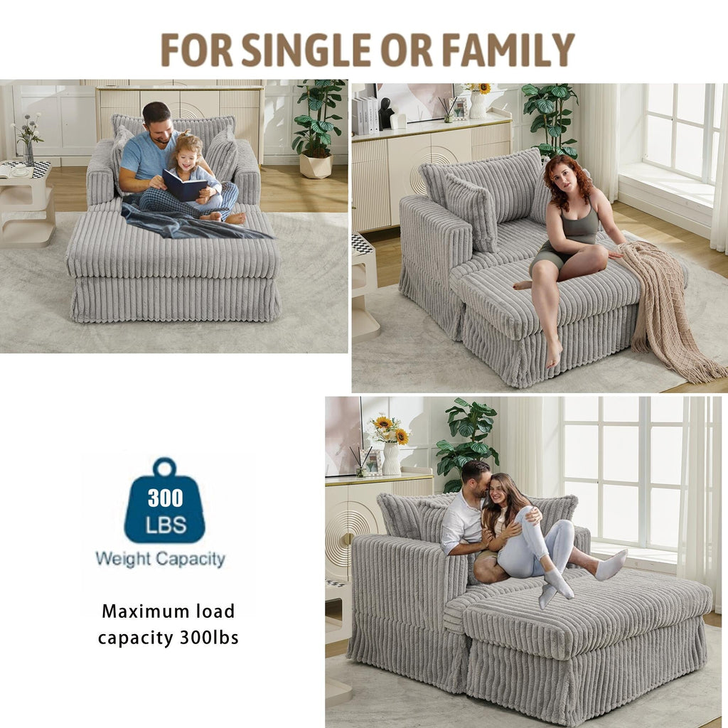 Chaise longue en velours côtelé surdimensionnée avec pouf (47.7)