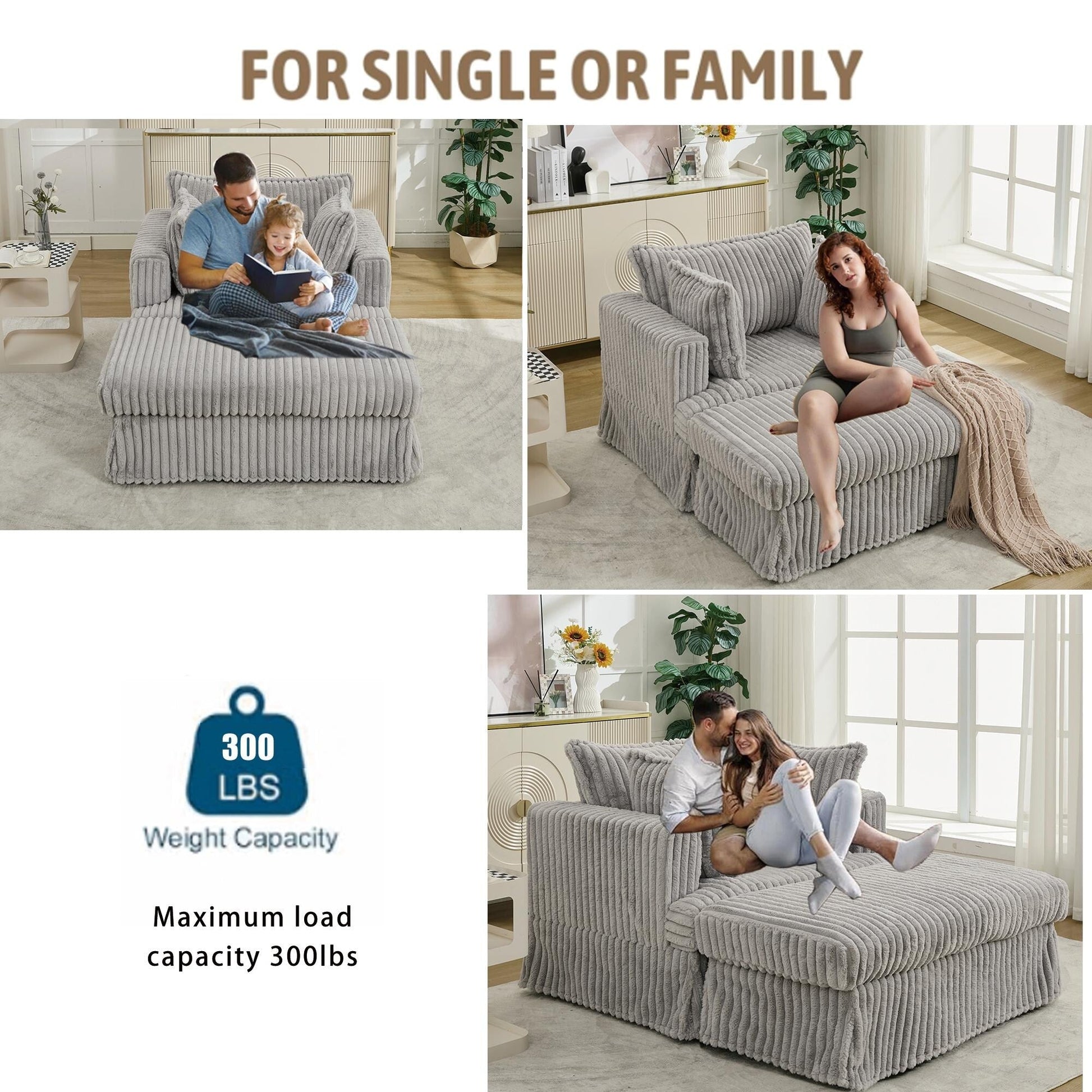 Chaise longue en velours côtelé surdimensionnée avec pouf (47.7)