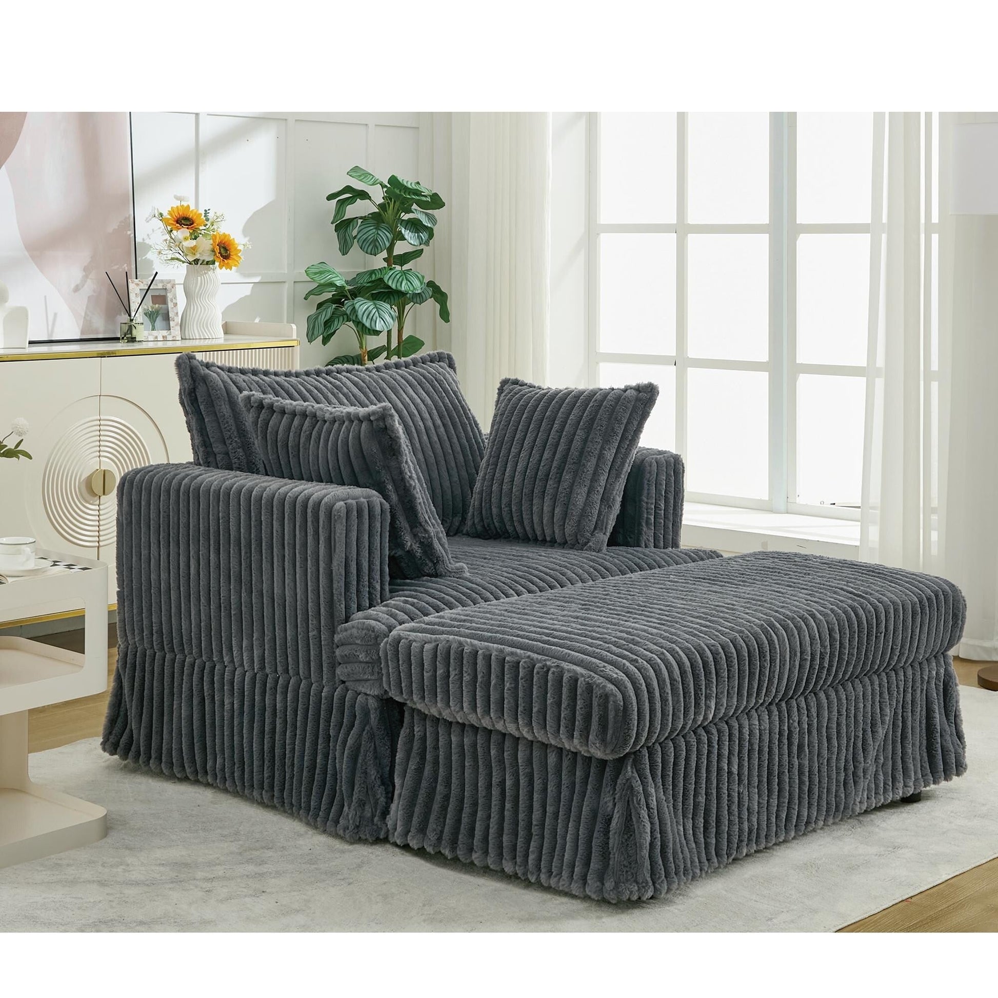 Chaise longue en velours côtelé surdimensionnée avec pouf (47.7)