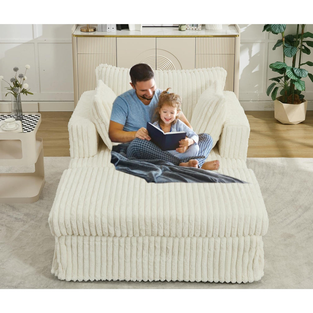 Chaise longue en velours côtelé surdimensionnée avec pouf (47.7)