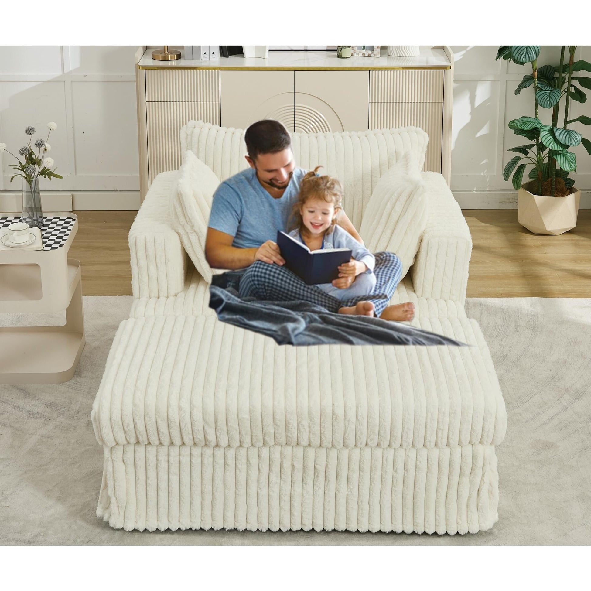 Chaise longue en velours côtelé surdimensionnée avec pouf (47.7)