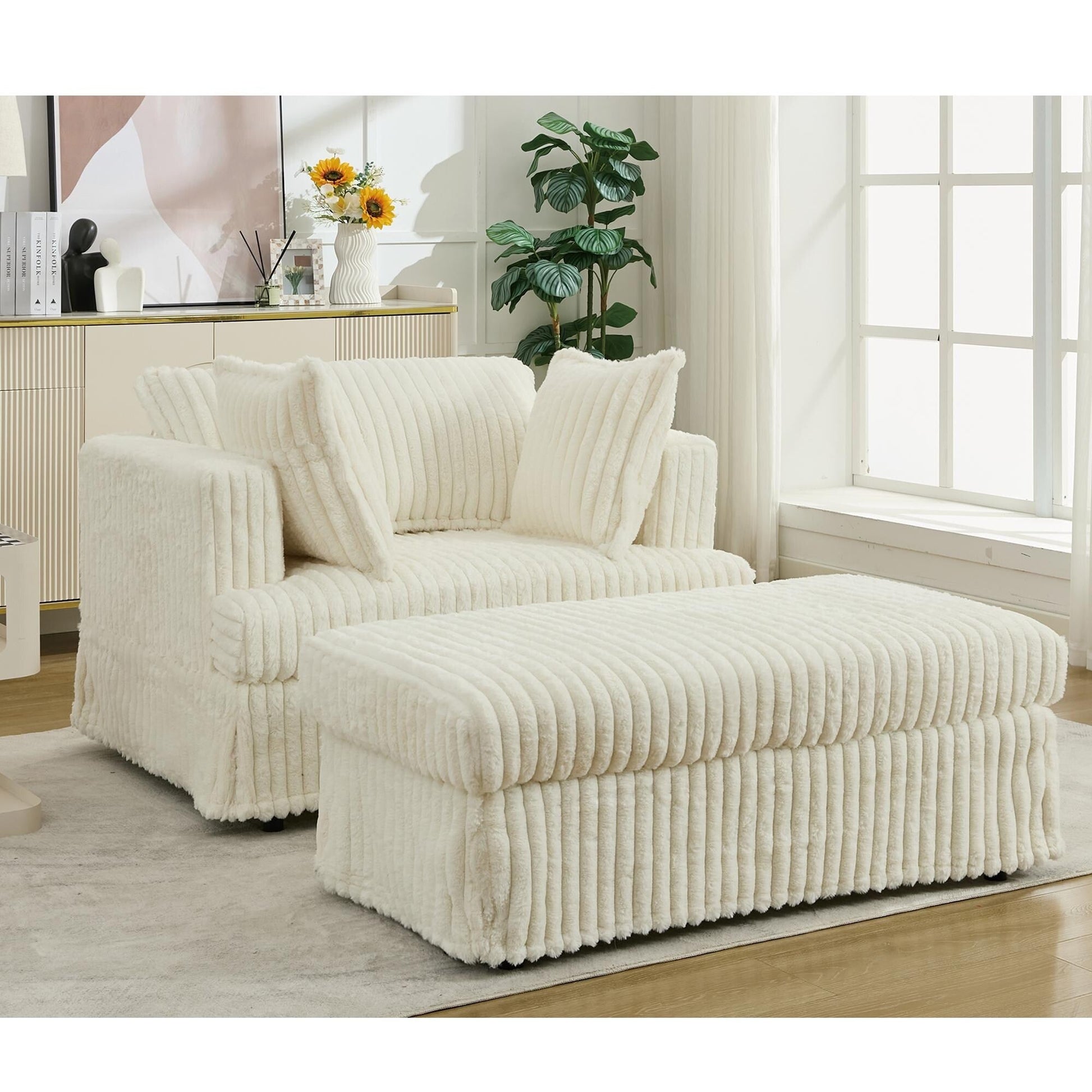 Chaise longue en velours côtelé surdimensionnée avec pouf (47.7)