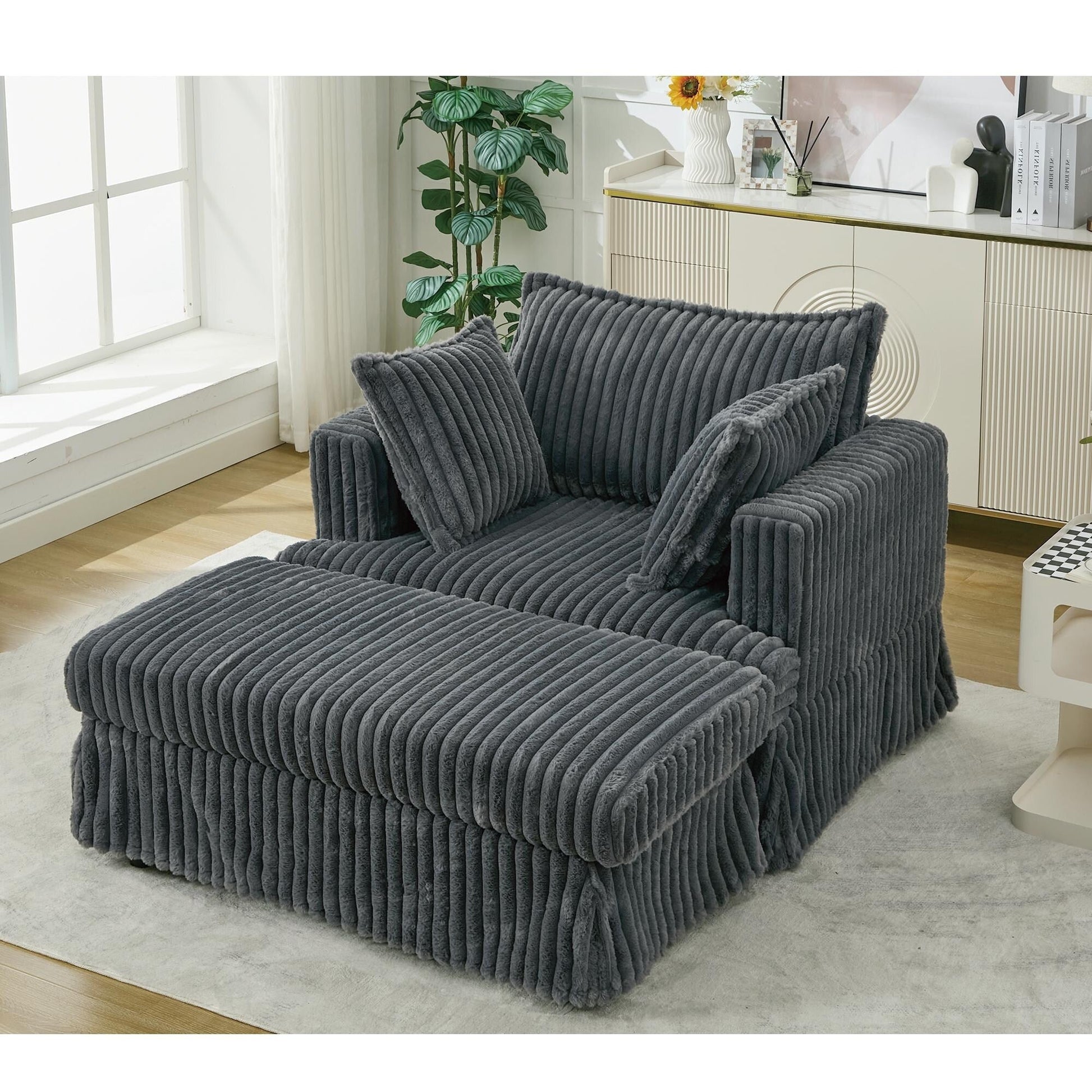 Chaise longue en velours côtelé surdimensionnée avec pouf (47.7)