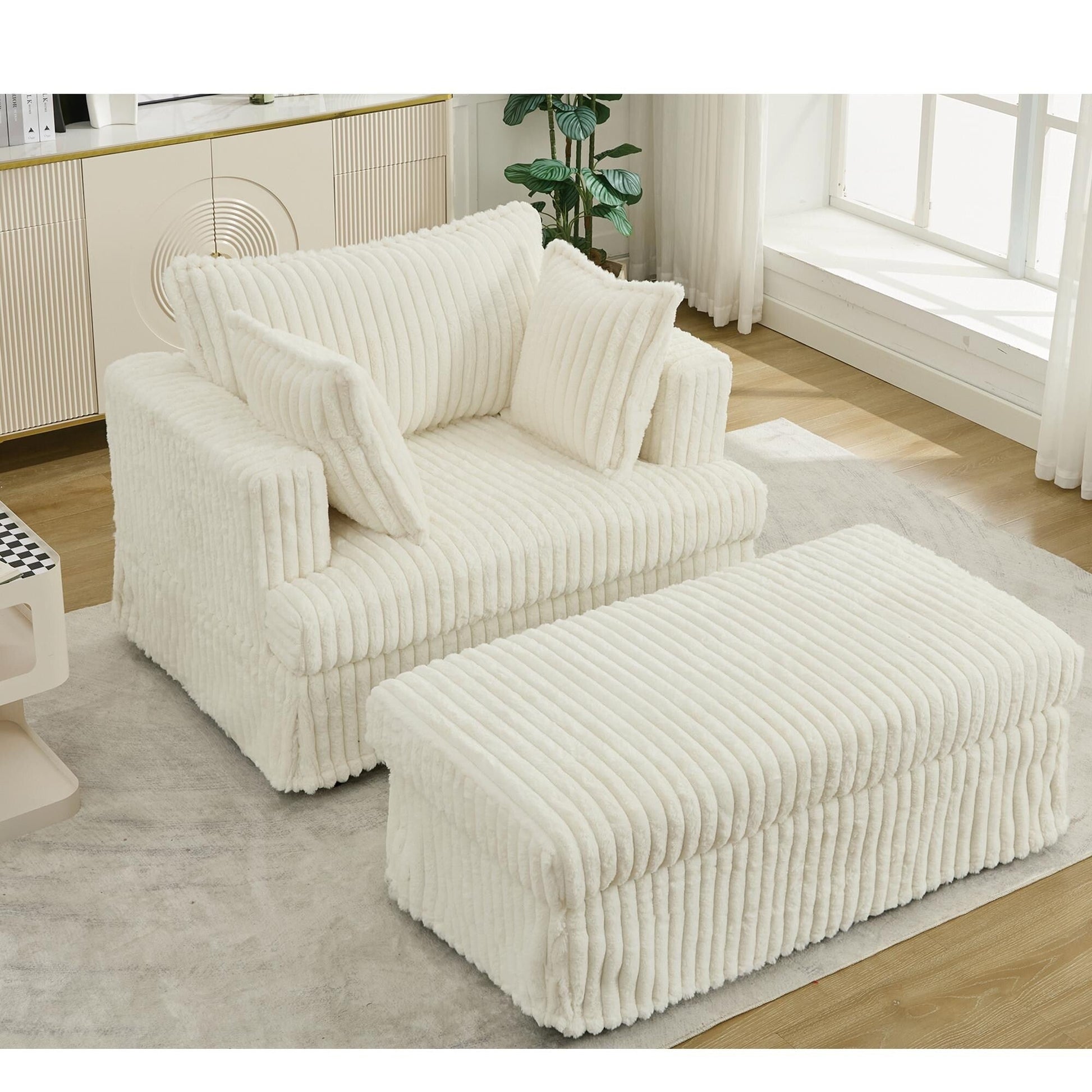 Chaise longue en velours côtelé surdimensionnée avec pouf (47.7)