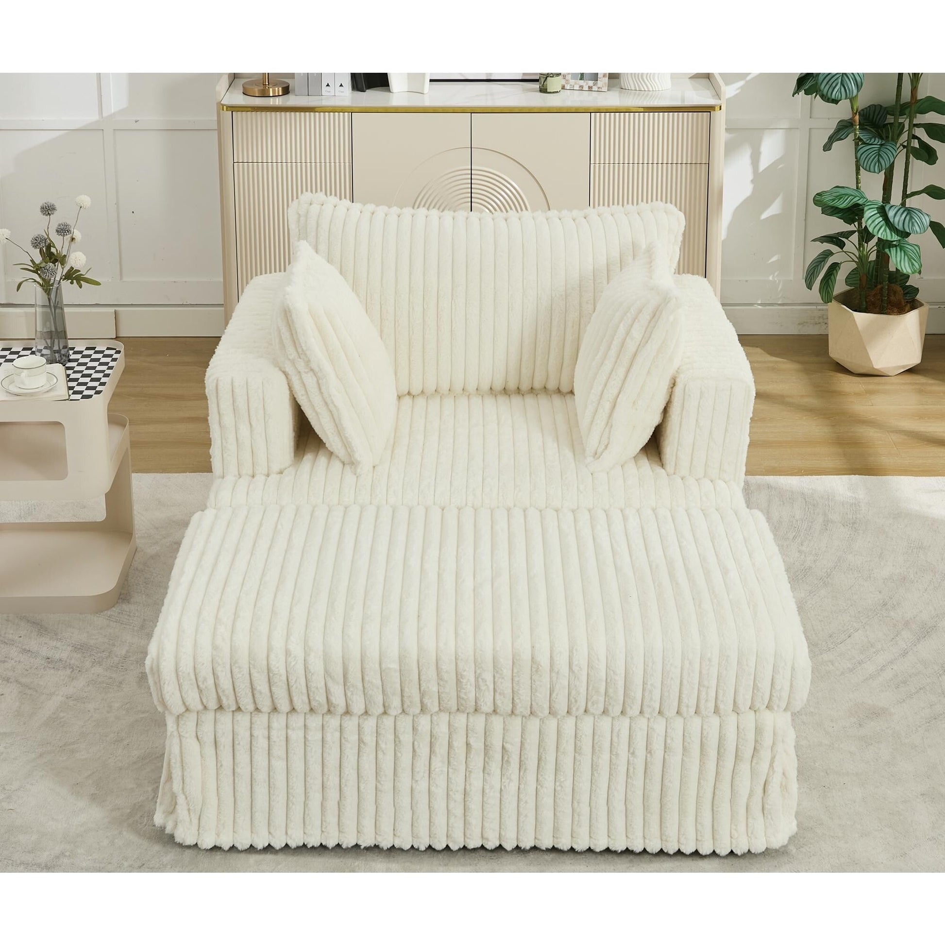 Chaise longue en velours côtelé surdimensionnée avec pouf (47.7)